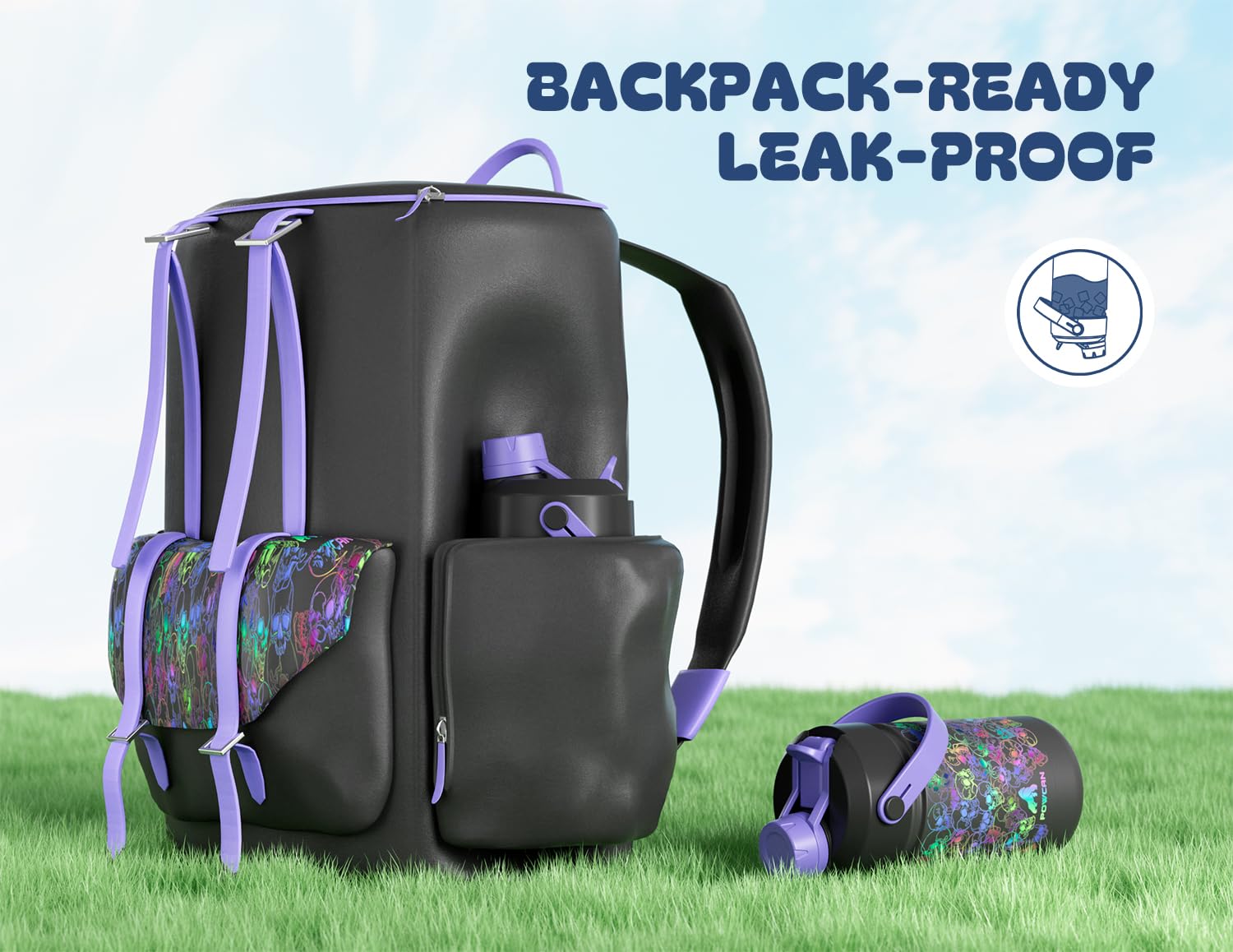 18 oz Insulated Water Bottle for Kids: Glow-in-the-Dark, 2-in-1 Straw Spout Lid, Leakproof, BPA-Free, Keep Cold 24H, Stainless S