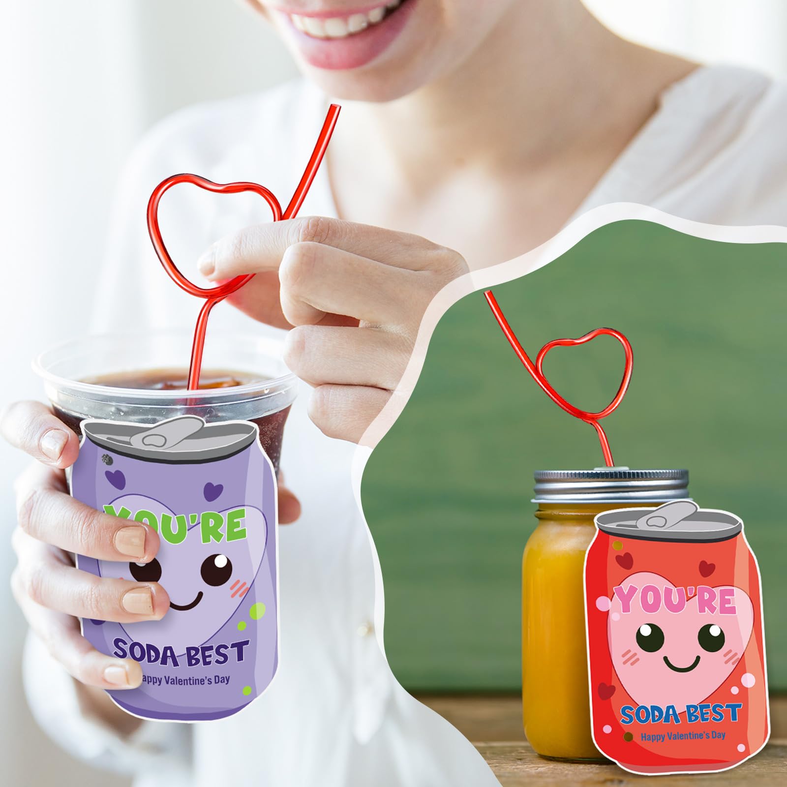 Potchen 36 Sets Valentine'S Day Gift Valentines Exchange Cards With Red Love Crazy Straws Valentines Day Greeting Cards Colorful