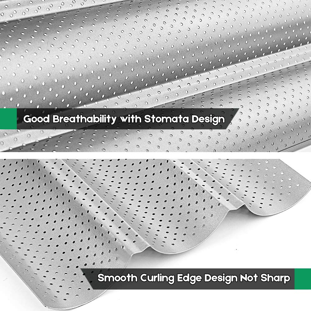 Amagabeli Garden & Home French Baguette Pans For Baking 15   X9.6    Nonstick Carbon Steel 3 Loaf Perforated Bread Tray Bake Mol