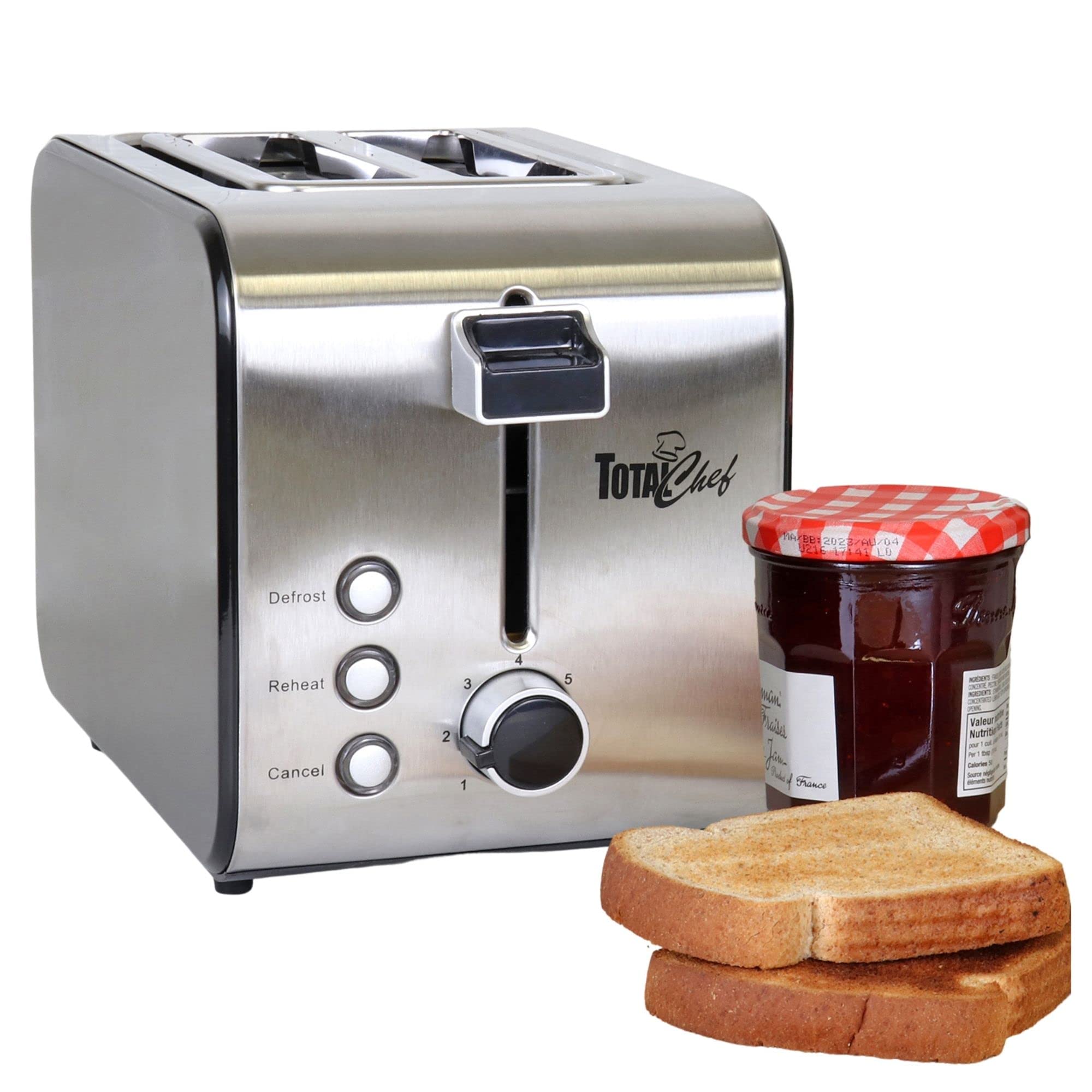 Total Chef Toaster 2 Slice Bread Begal Defrost Reheat Function 7 Browining Level Small Kitchen Appliance