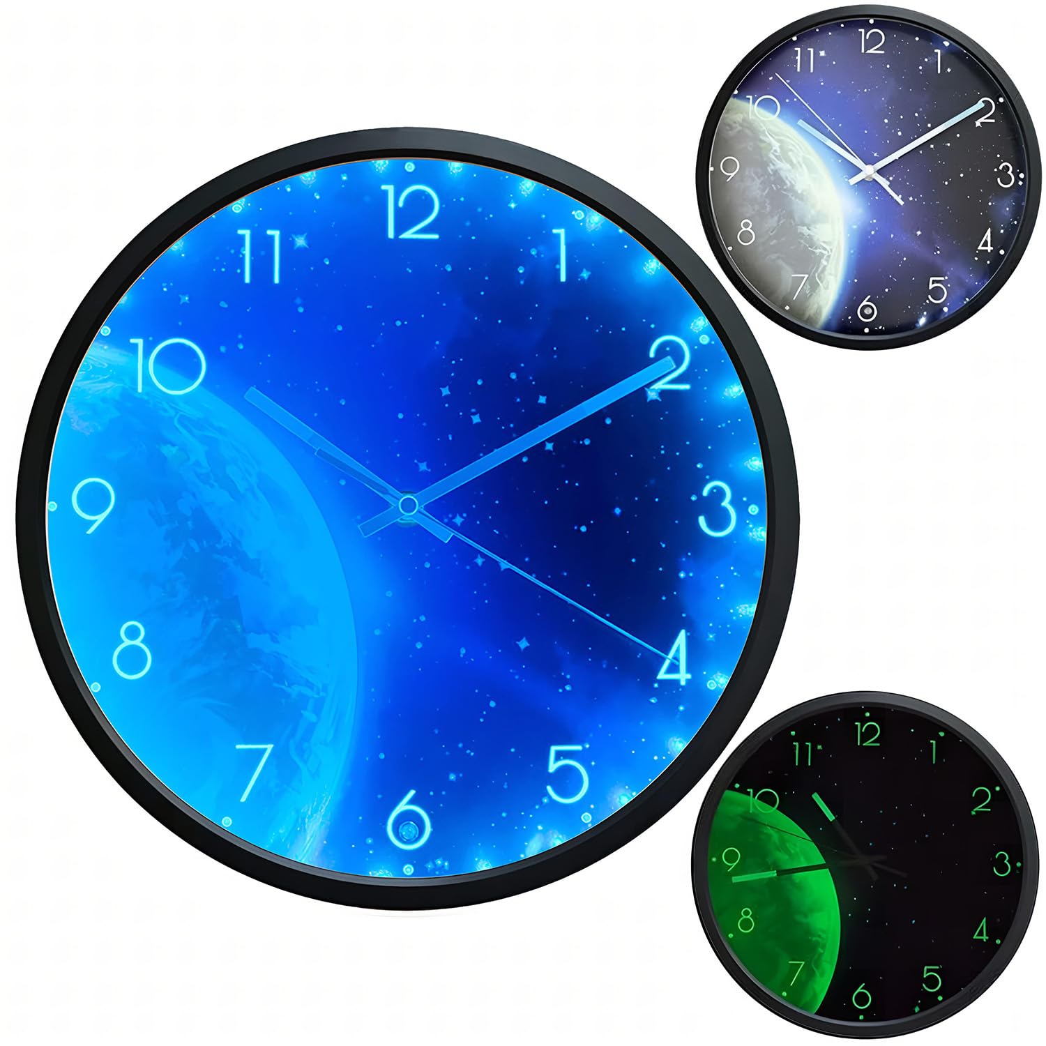 OCEST 12 Inch Night Light Wall Clock, Silent Battery-Operated LED Wall Clocks for Living Room/Kitchen, Large Display Wall Clock 