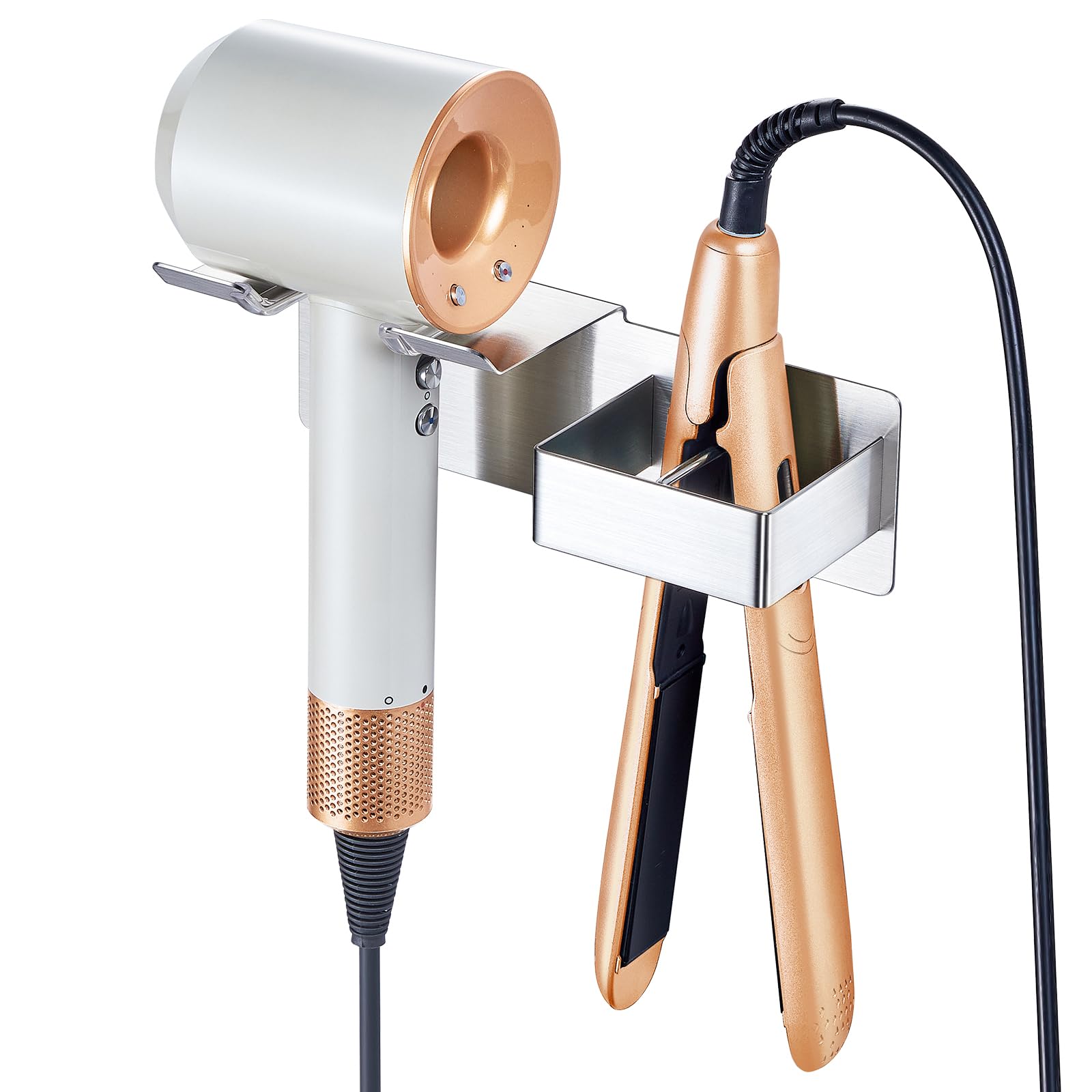 Hair Dryer Holder Wall Mounted, Hair Straightener Holder Stainless Steel, Adhesive Blow Dryer and Hair Straightener Holder, Bath