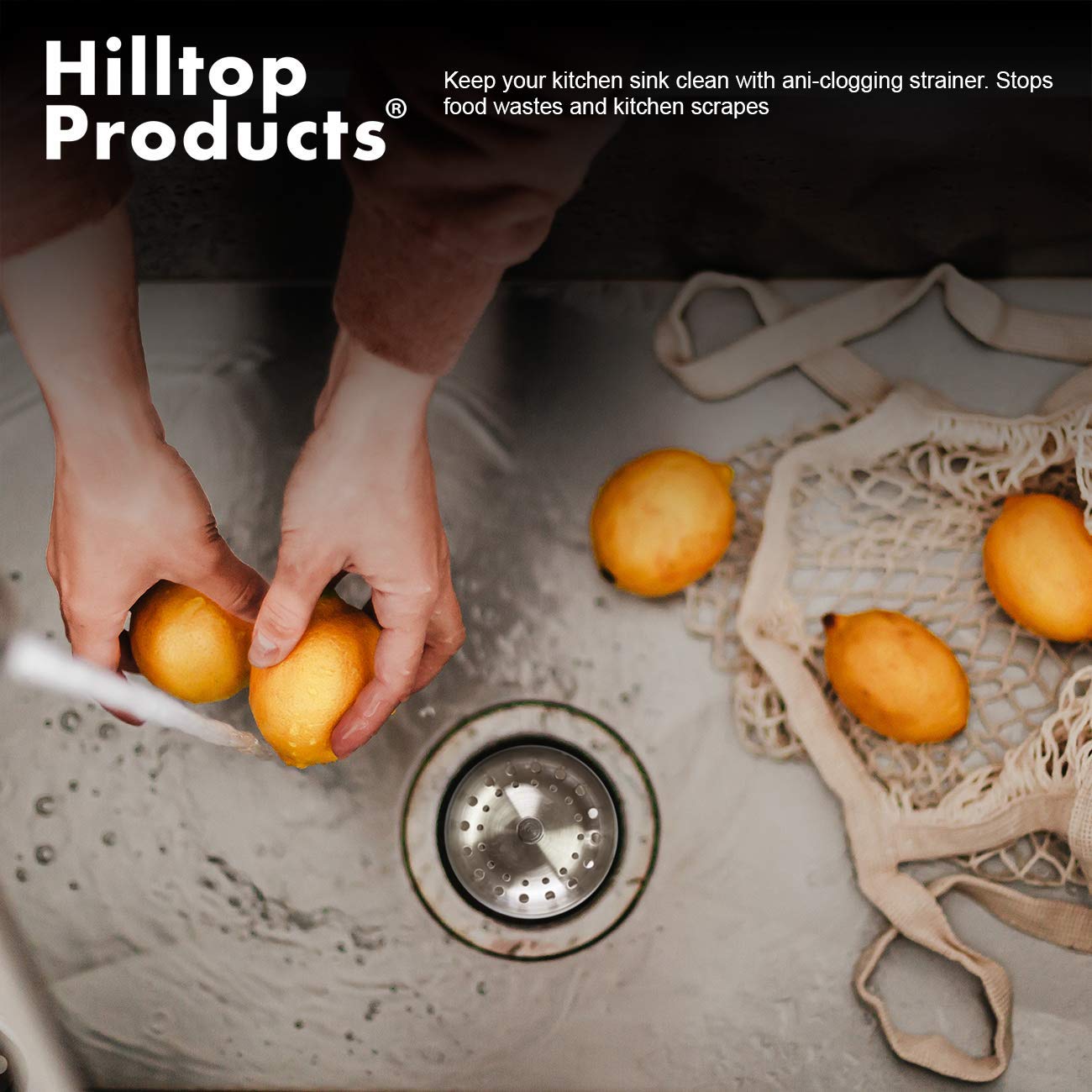 2 Pack - Kitchen Sink Strainer and Stopper Combo Basket Replacement for Standard 3-1/2 inch Drain  Stainless Steel Basket with Plastic Knob  Rubber Stopper Bottom - Hilltop Products