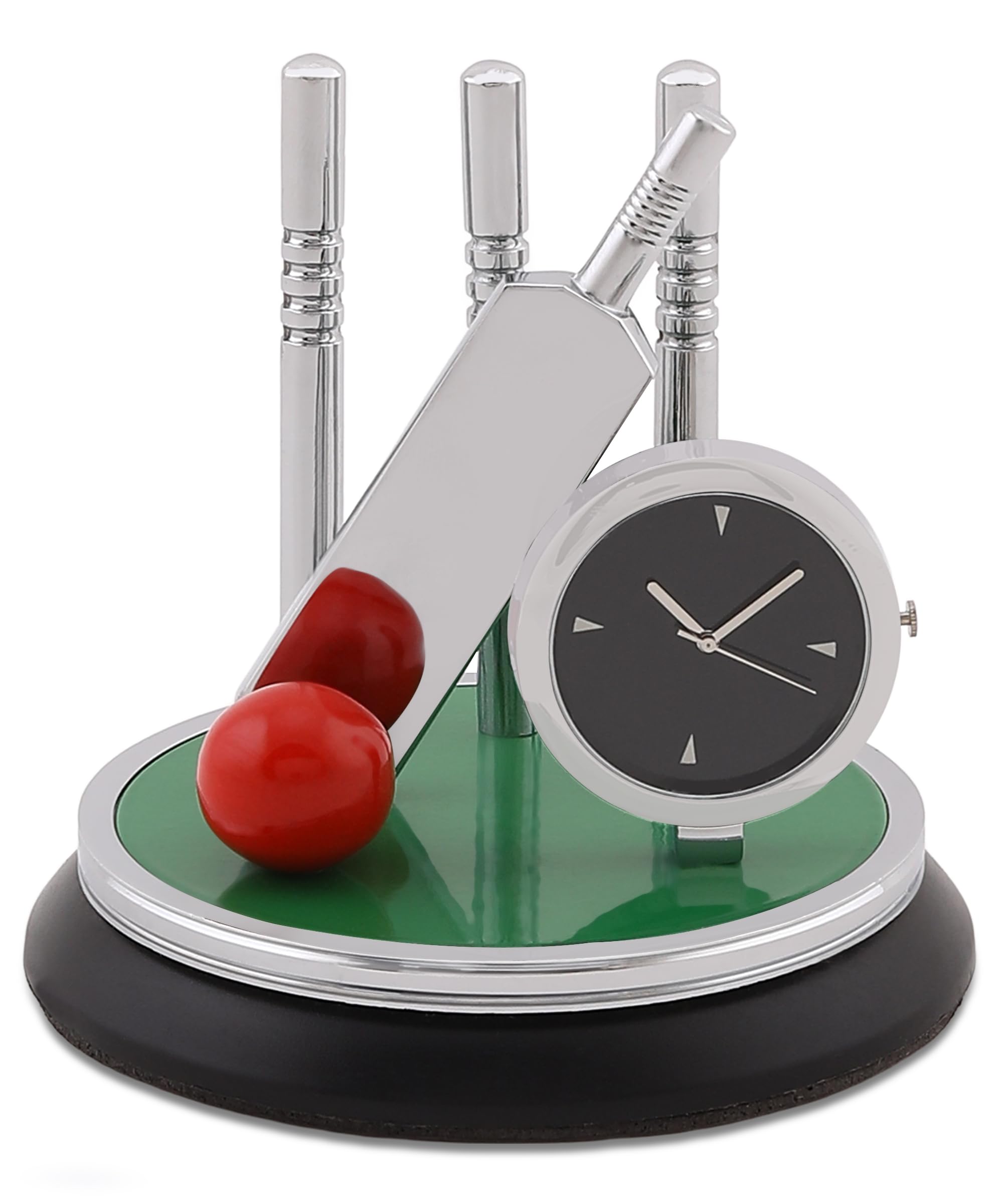 Zahepa Metal Cricket Kit Analog Clock Table Showpiece | Silver Finish Paper Weights | Elegant Home And Office Decoration | Crick