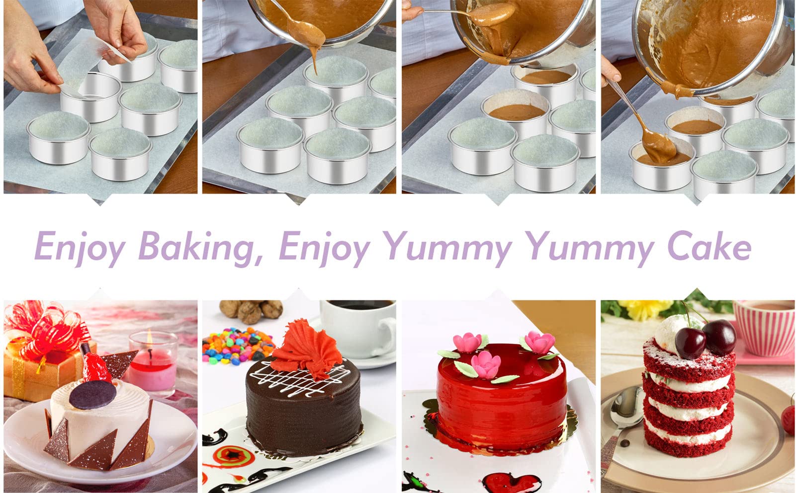 Teamfar 4 Inch Cake Pan, 6 Pcs Layer Baking Round Cake Pans Set Stainless Steel, For Baking Steaming Serving, Healthy & Sturdy,