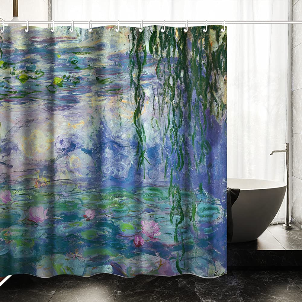 Invin Art Bathroom Shower Curtain Set With Hooks,Water Lilies 1916-1919 By Claude Monet,Home Art Paintings Pictures For Bathroom