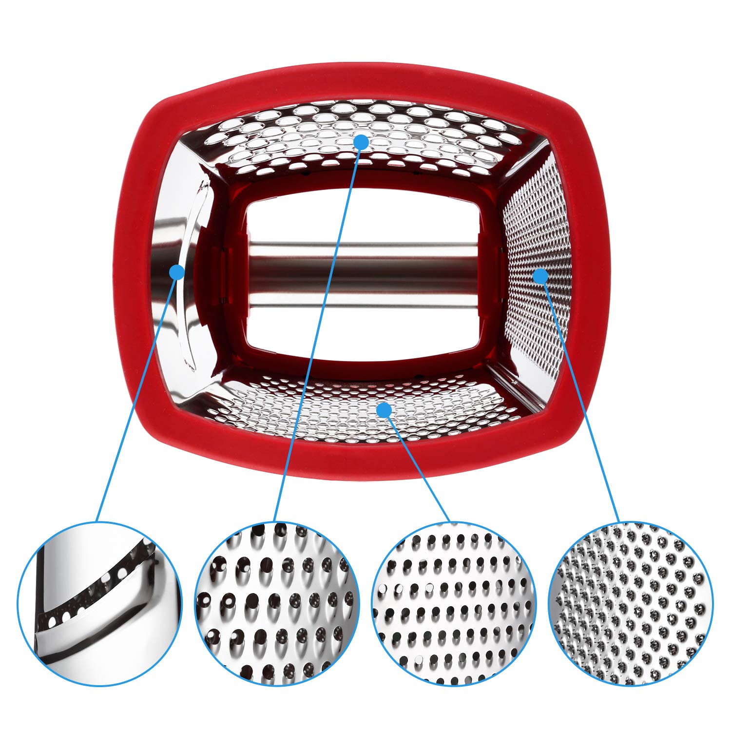 Spring Chef Professional Cheese Grater - Stainless Steel 4 Sided Box Grater For Kitchen, Xl Size - Perfect Shredder For Parmesan