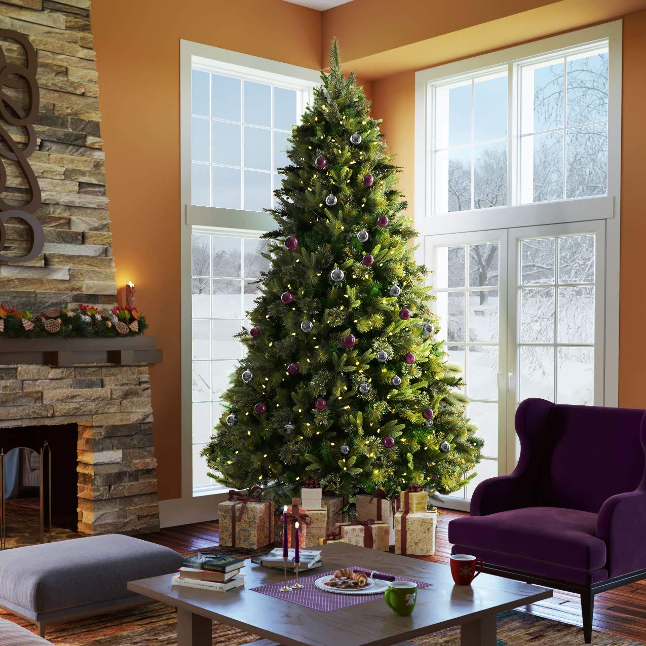Vickerman 4.5' Cashmere Pine Artificial Christmas Tree, Multi-Colored Dura-Lit LED Lights - Faux Christmas Tree - Seasonal Indoo