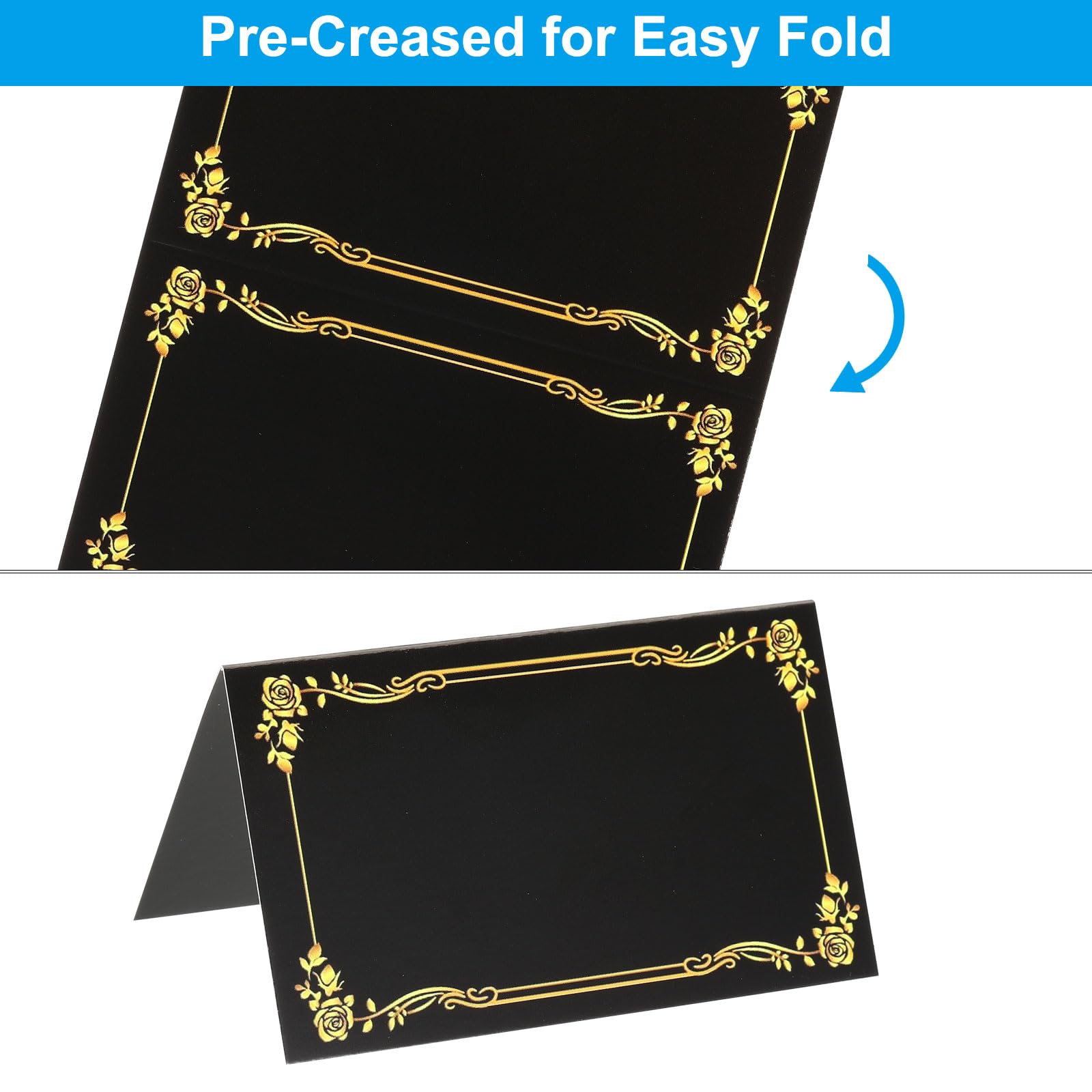 Patikil 25 Pack Reserved Table Signs, Gold Edge Printing Tables Tent Blank Card, Black