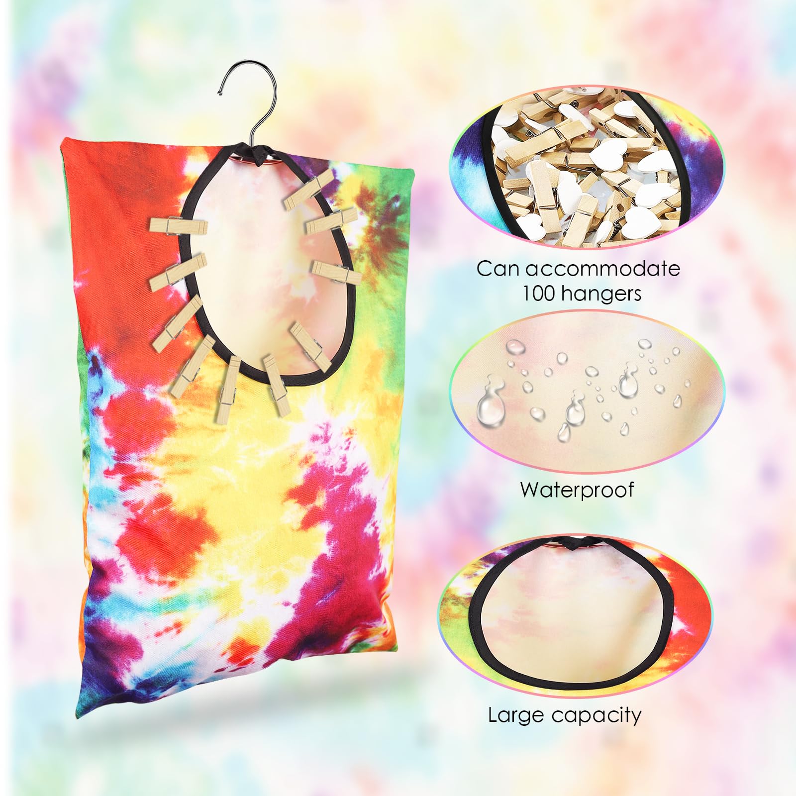 2 Pcs Clothes Pin Hanging Bag Tie Dye Clothes Pin Bag With Hanging Hook 15 X 11 Inch Tie-Dye Clothes Pin Bag Laundry Canvas Clot