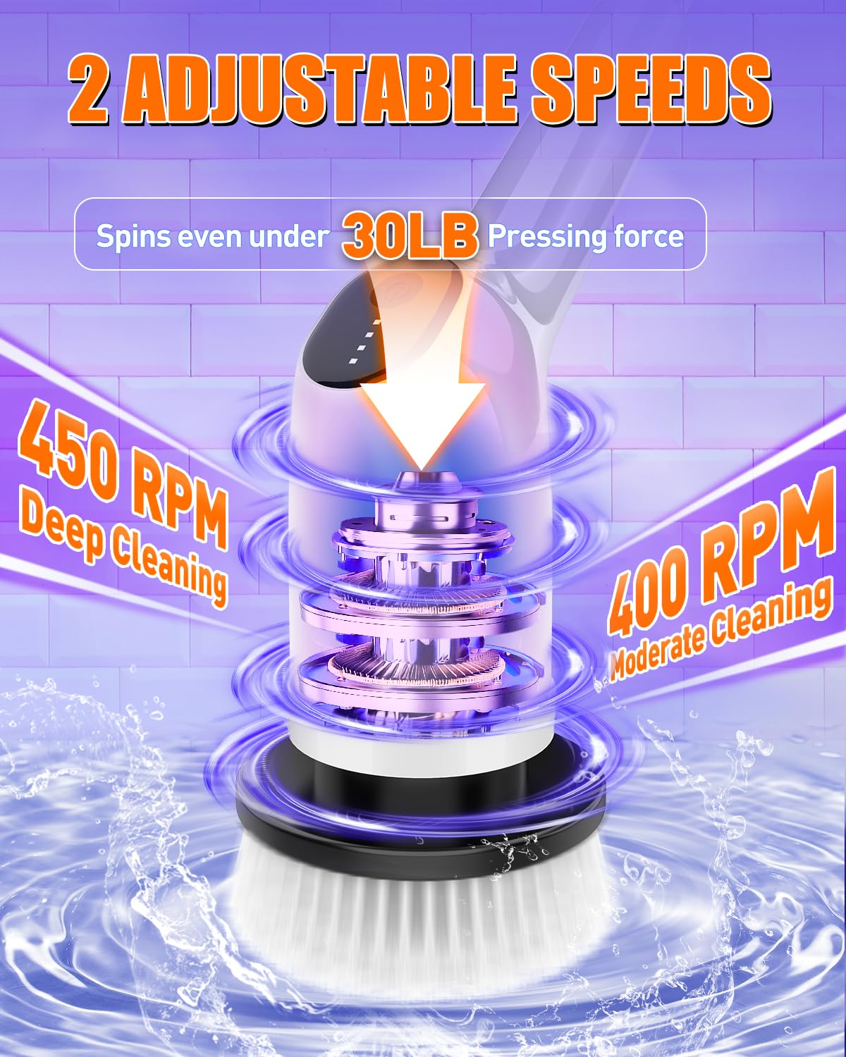 Electric Spin Scrubber, Upgraded Bathroom Cleaning Brush Ipx7 Waterproof With 2 Speeds(Up To 450 Rpm), 3 Replaceable Brush Heads