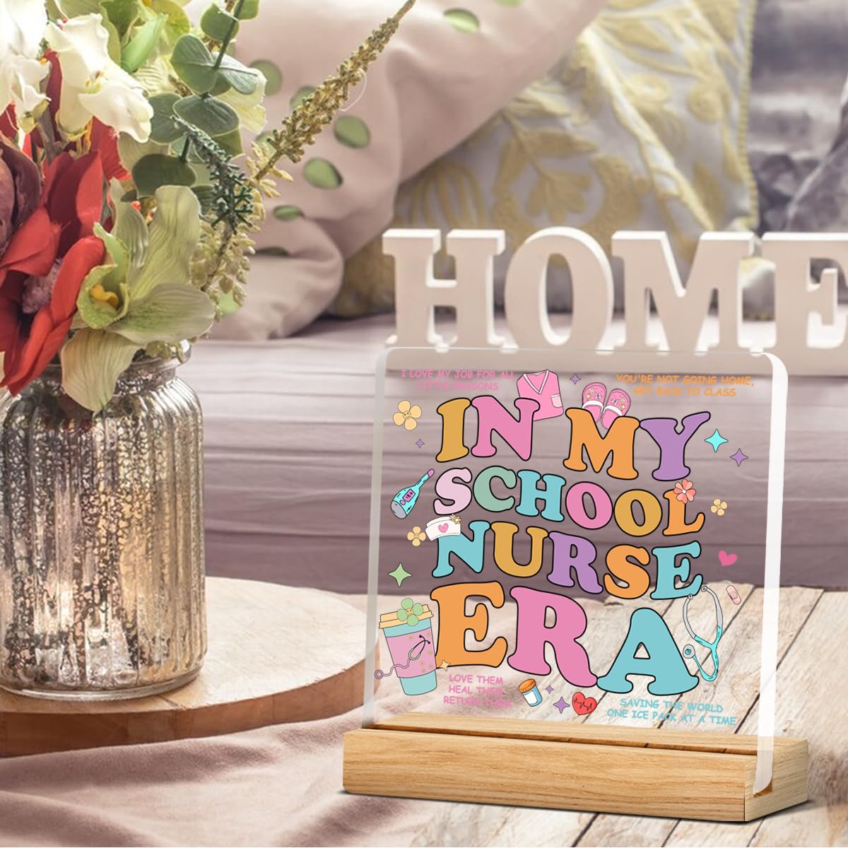 School Nurse Gifts for Women, School Nurse Appreciation Gifts for Women, in My School Nurse Era Acrylic Desk Plaque Sign 4 x 4 I