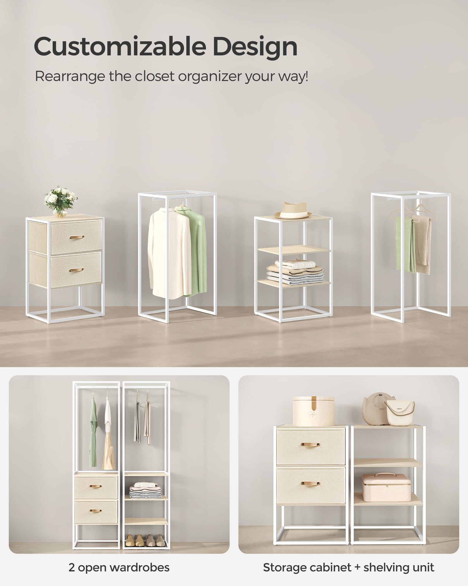 Songmics Clothes Rack, 70.9 Inch Wardrobe Freestanding Closet, Heavy Duty Garment Rack With 1 Extendable Hanging Rod, 2 Drawers