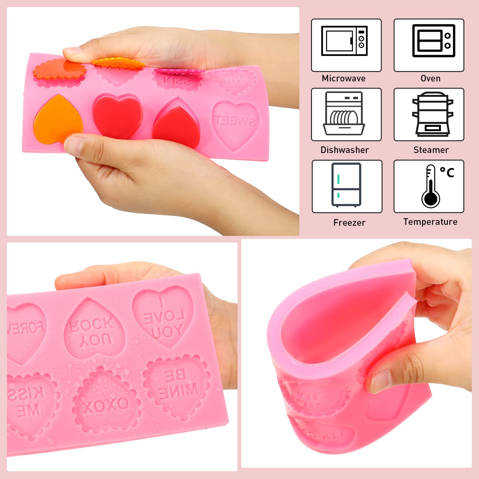 2 Pieces Valentines Day Mold Heart Shape Candy Oreo Molds Silicone Mini Heart Candy Mold Love Valentine Silicone Mold Pink Heart