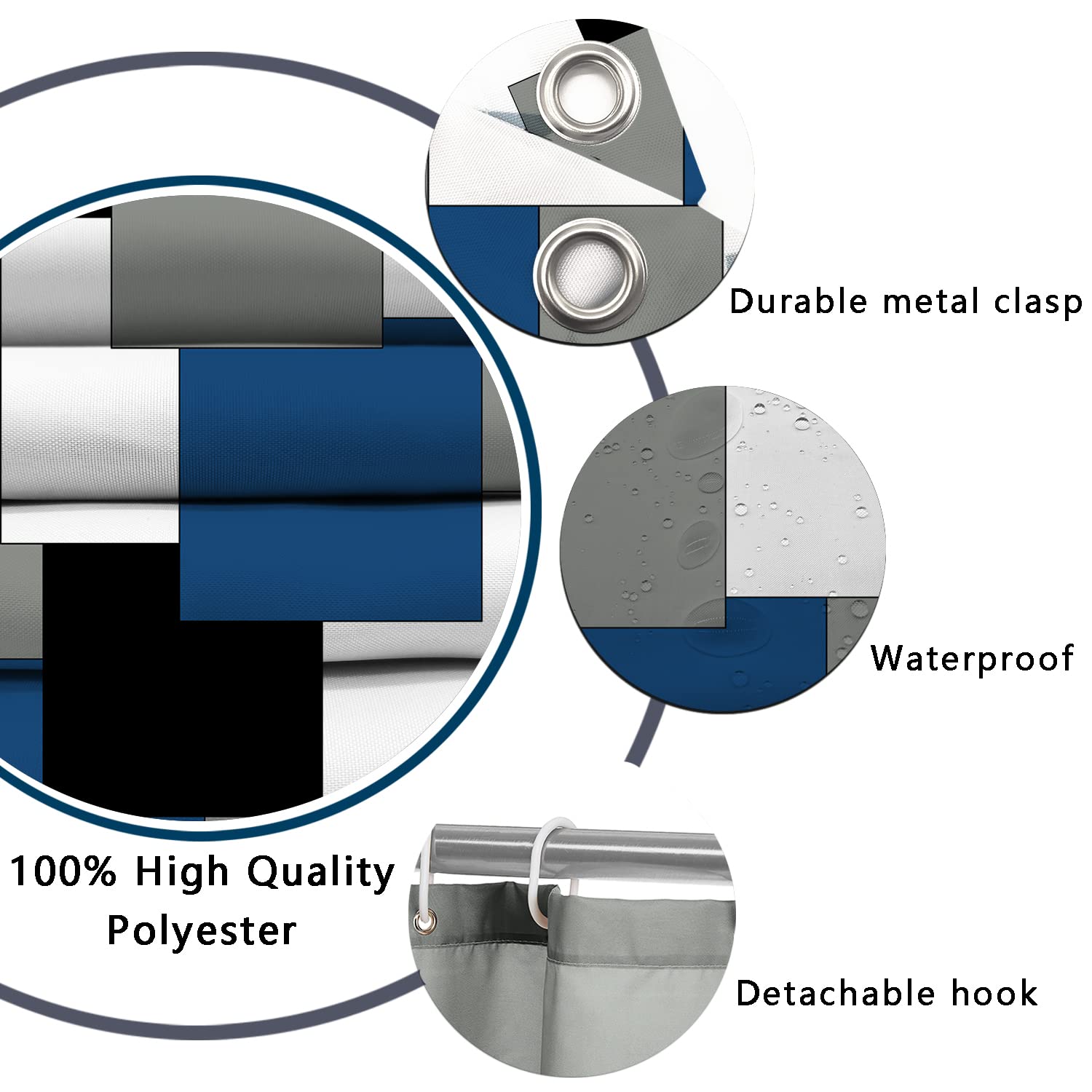 Enyorsel Blue Bathroom Sets With Shower Curtain And Rugs, 4 Piece Geometric Bathroom Shower Curtain Set With Rugs, Incl Shower C