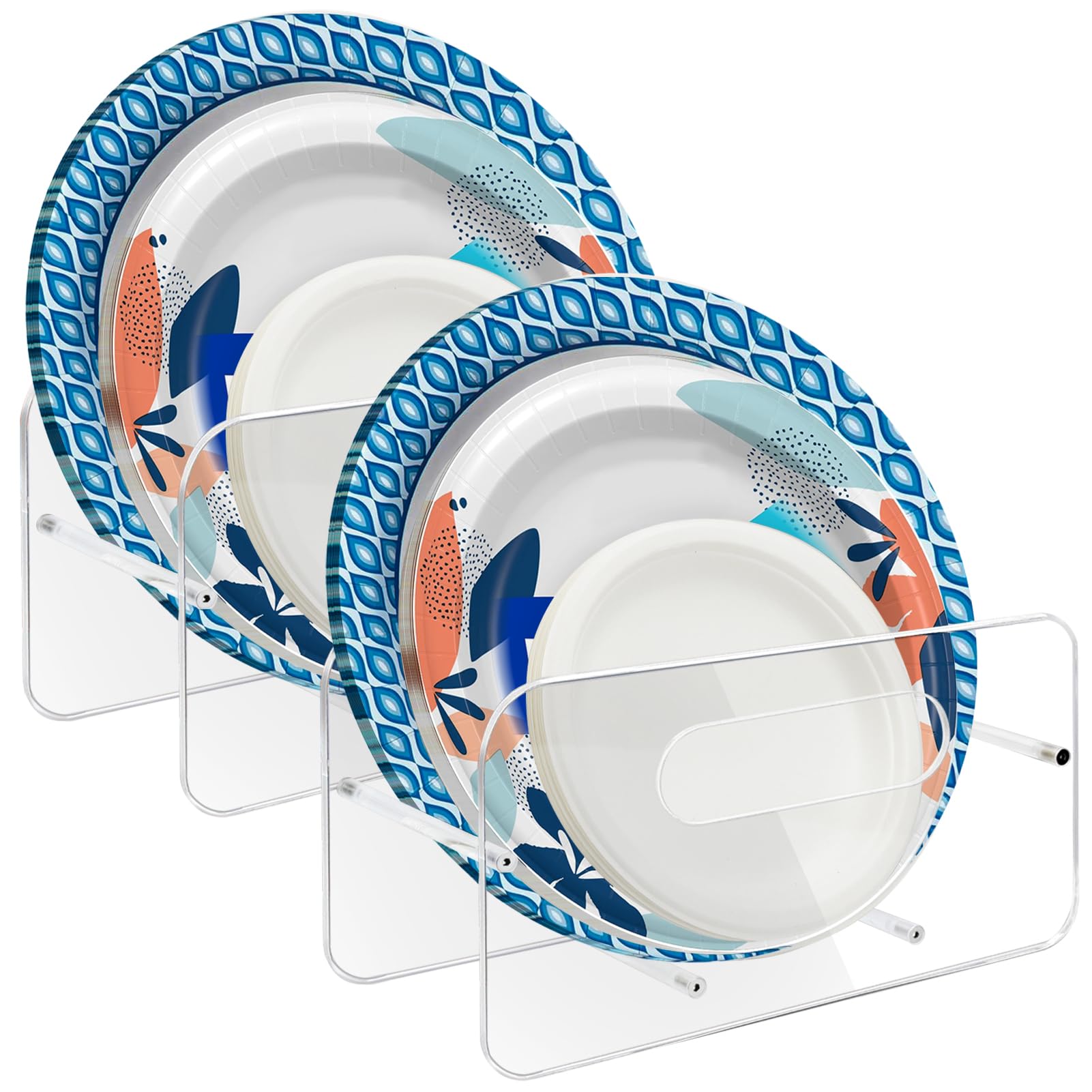 Beitiny Paper Plate Dispenser, Acrylic Paper Plate Holders Rack, 2 Pack