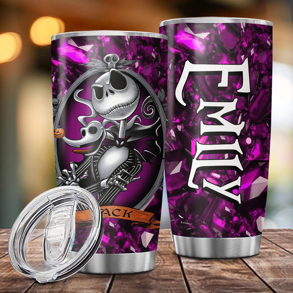 So Many Pets Personalized Jack Nightmare Characters Halloween Tumbler With Lid, Halloween Gifts Before Christmas Movie Stainless