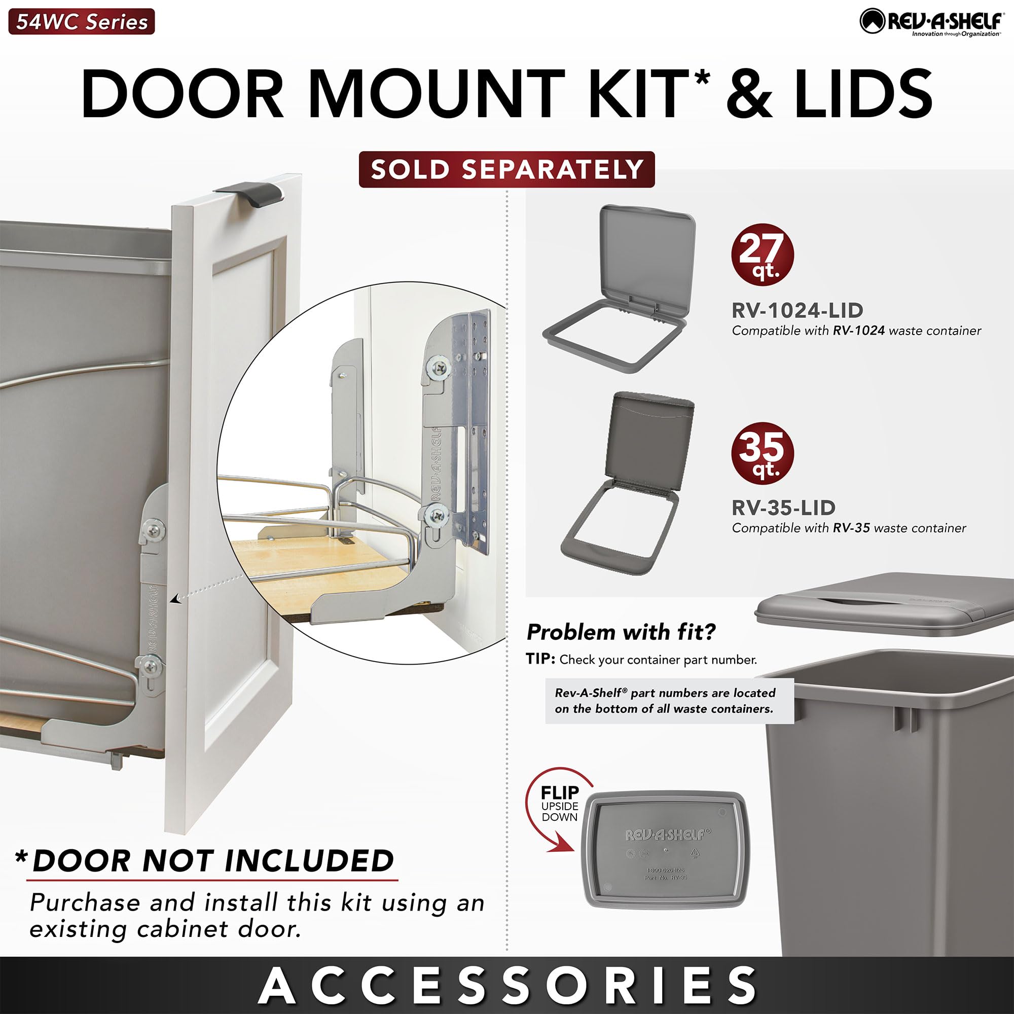 Rev-A-Shelf Steel Bottom Mount Double 27 Quart 6.75 Gallon Waste Bin Trash Container For Under Kitchen Cabinet With Soft Close,