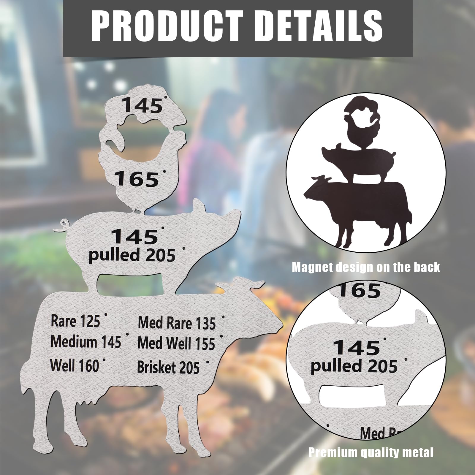 Meat Temperature Magnet, Pork Temperature Magnet Metal Grill Meat Temperature Chart Magnet Meat Internal Cooking Temp Guide For