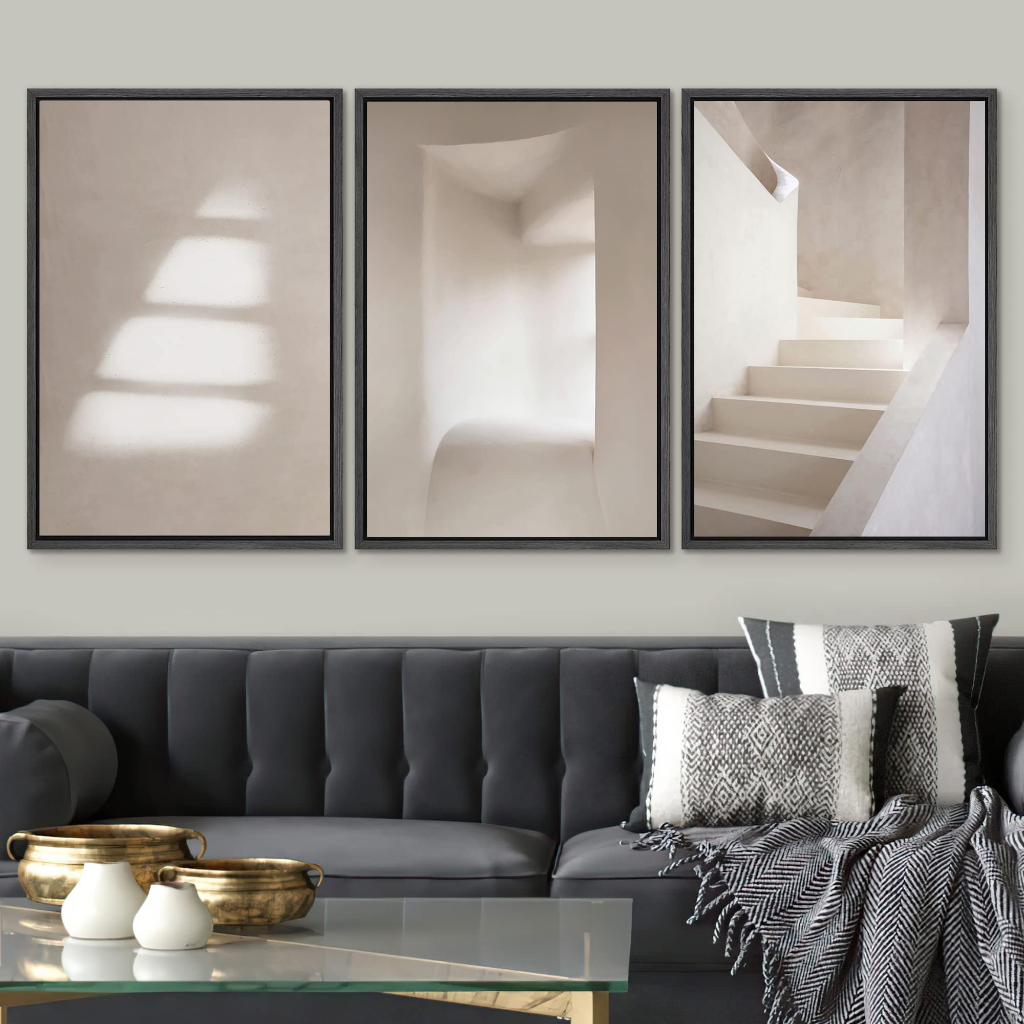 Signwin Framed Canvas Print Wall Art Set Geometric Architecture Duotone Variety Abstract Shapes Illustrations Modern Art Decorat