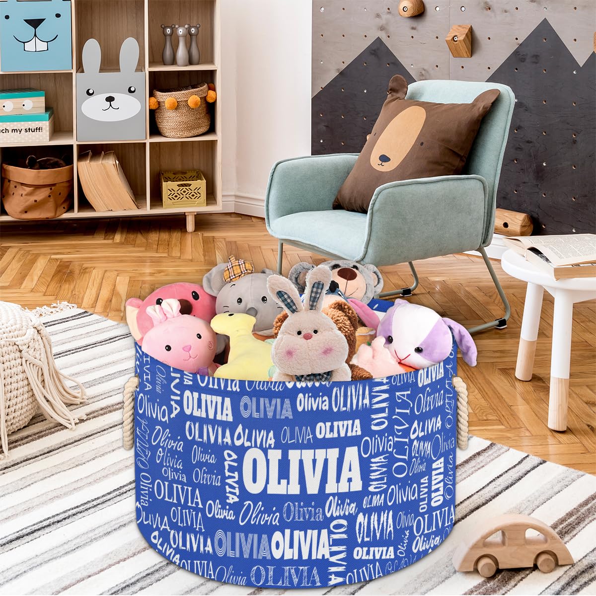 Personalized Round Laundry Hamper With Names, Custom Nursery Baskets Cubes Box, Kids Boys Men Custom Storage Dirty Clothes Baske