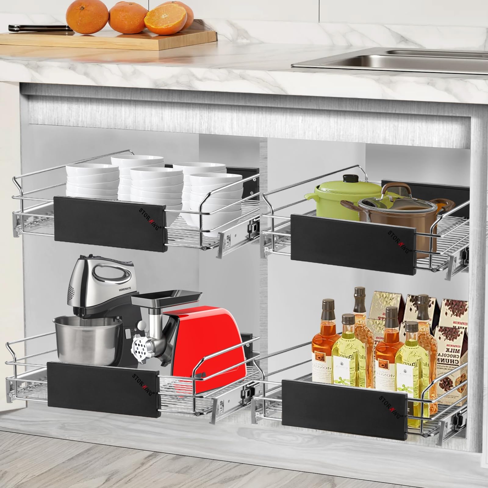 Sttorking Expandable Pull Out Cabinet Organizer, Slide Out Drawers For Kitchen Cabinets, Heavy Duty Storage Drawers, Cabinet Wir