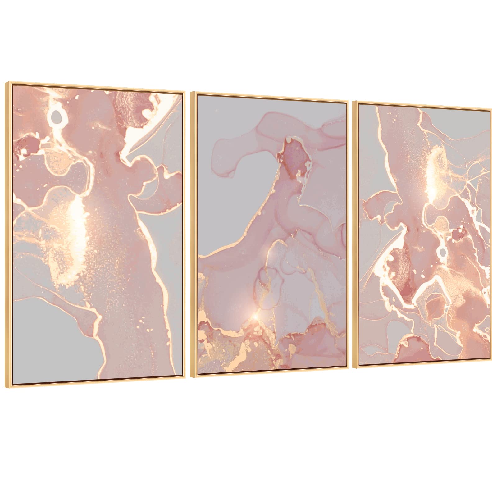 Moudamion Pink And Rose Gold Wall Decor, Abstract Canvas Wall Art Aesthetic Luxury Framed Wall Painting Picture Glitter Gold Blu