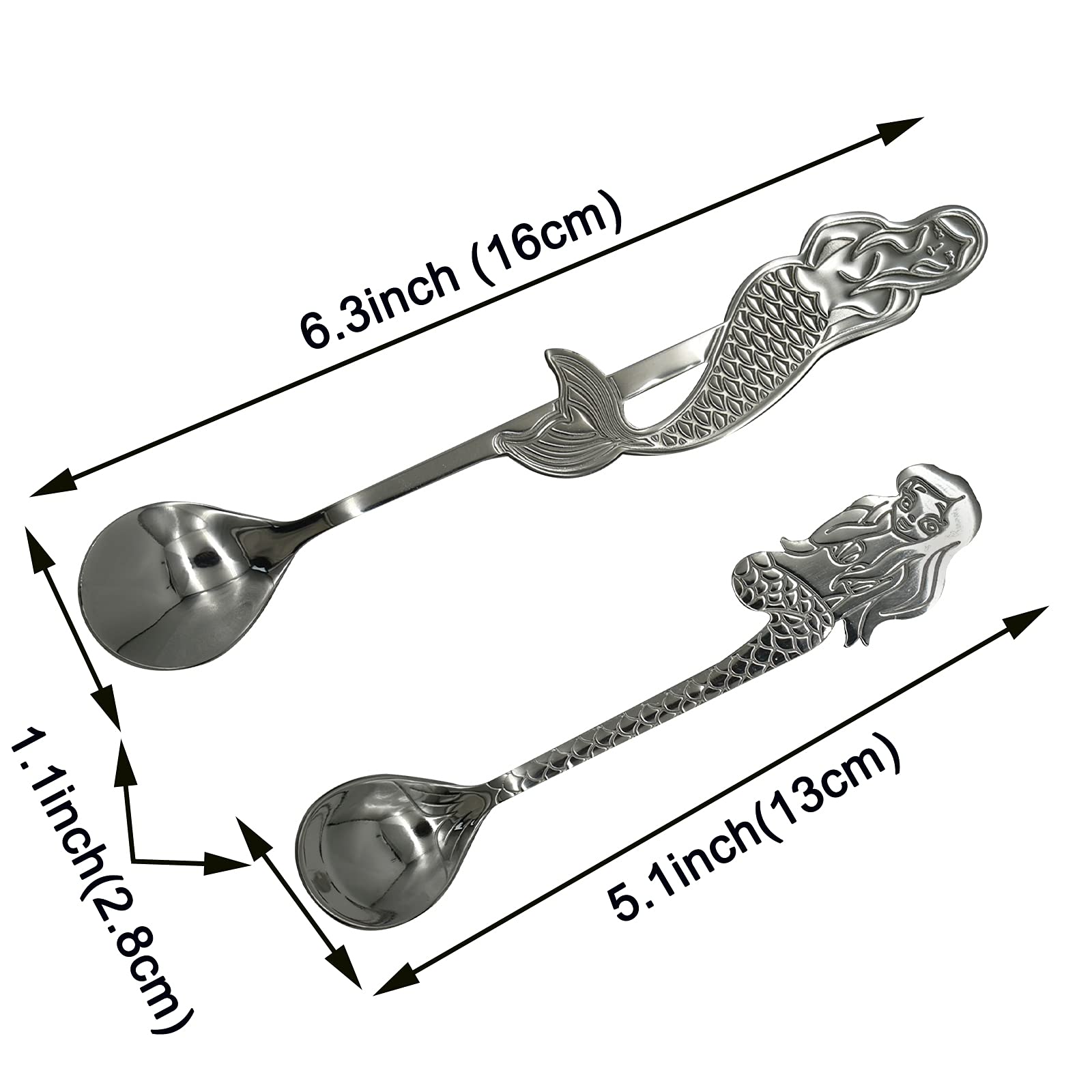 Maydahui 4Pcs Mermaid Spoon 18/10(304)Stainless Steel Fish Coffee Milkshake Spoons Tableware Kitchen Tools Design For Dessert Dr