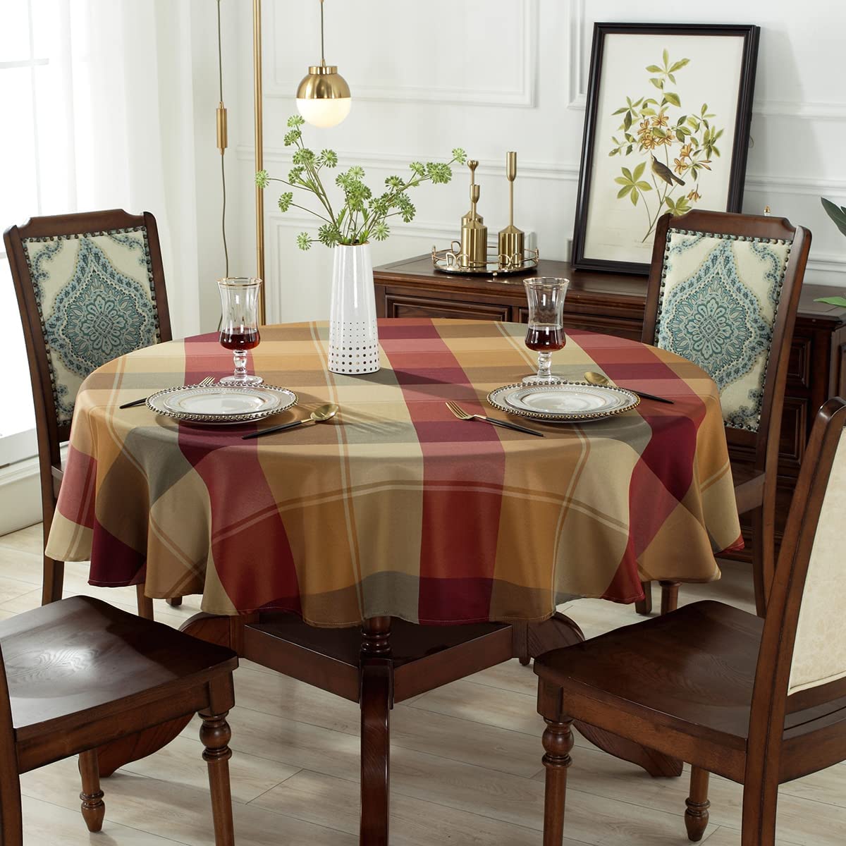 Sastybale Checkered Tablecloth 60 Inch Round Table Cloths Spillproof Anti-Shrink Soft And Wrinkle Resistant Decorative Fabric Ta