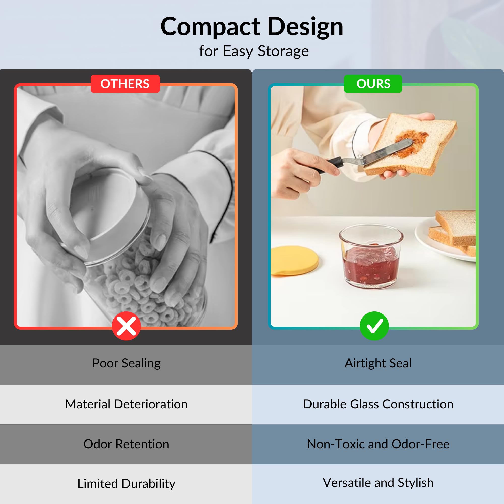 Homeessentials Glass Containers With Lid - 260Ml Leak-Proof Glass Sealed Jar With Lid|Food Grade Ideal For Kitchen,Refrigerator,