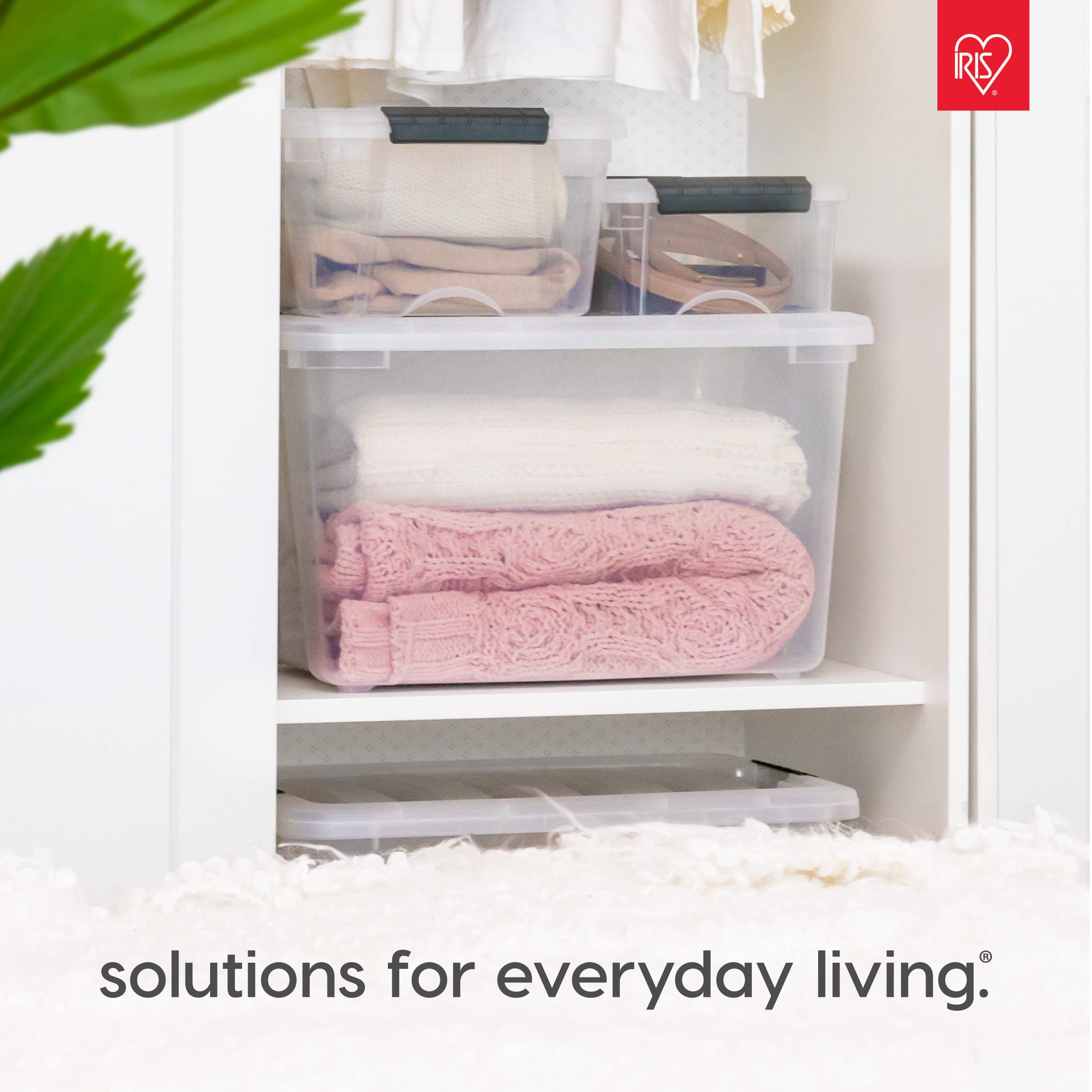 IRIS USA 40 Qt. Plastic Storage Container Bin with Secure Lid and Latching Buckles  6 pack - Clear  Durable Stackable Nestable Organizing Tote Tub Box Sports General Organization Medium