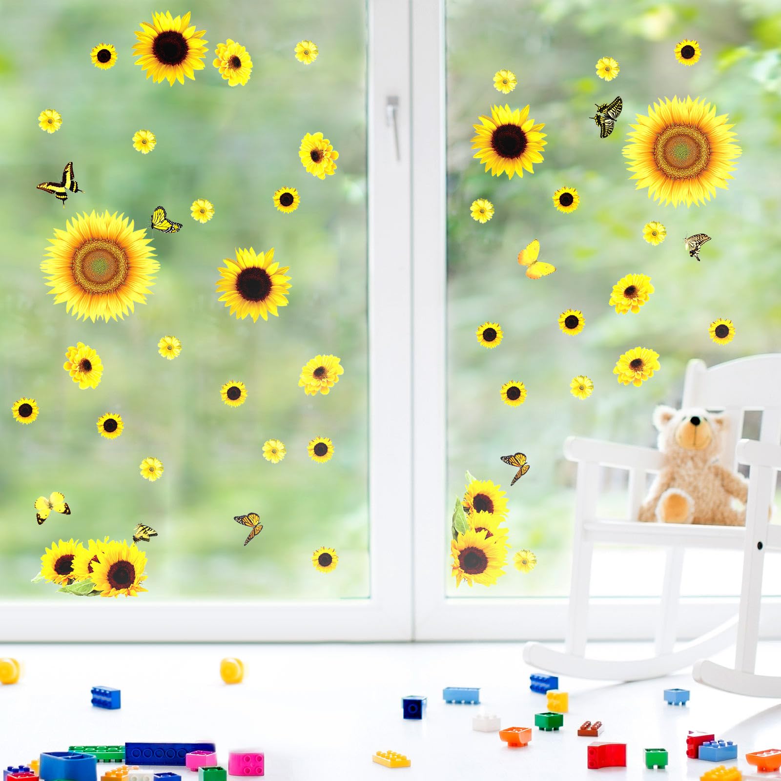 53 Pcs Sunflower Daisy Wall Decals Butterfly Wall Stickers, Waterproof Sunflower Decals, Sunflower Wall Decor, Flower Mural Stic