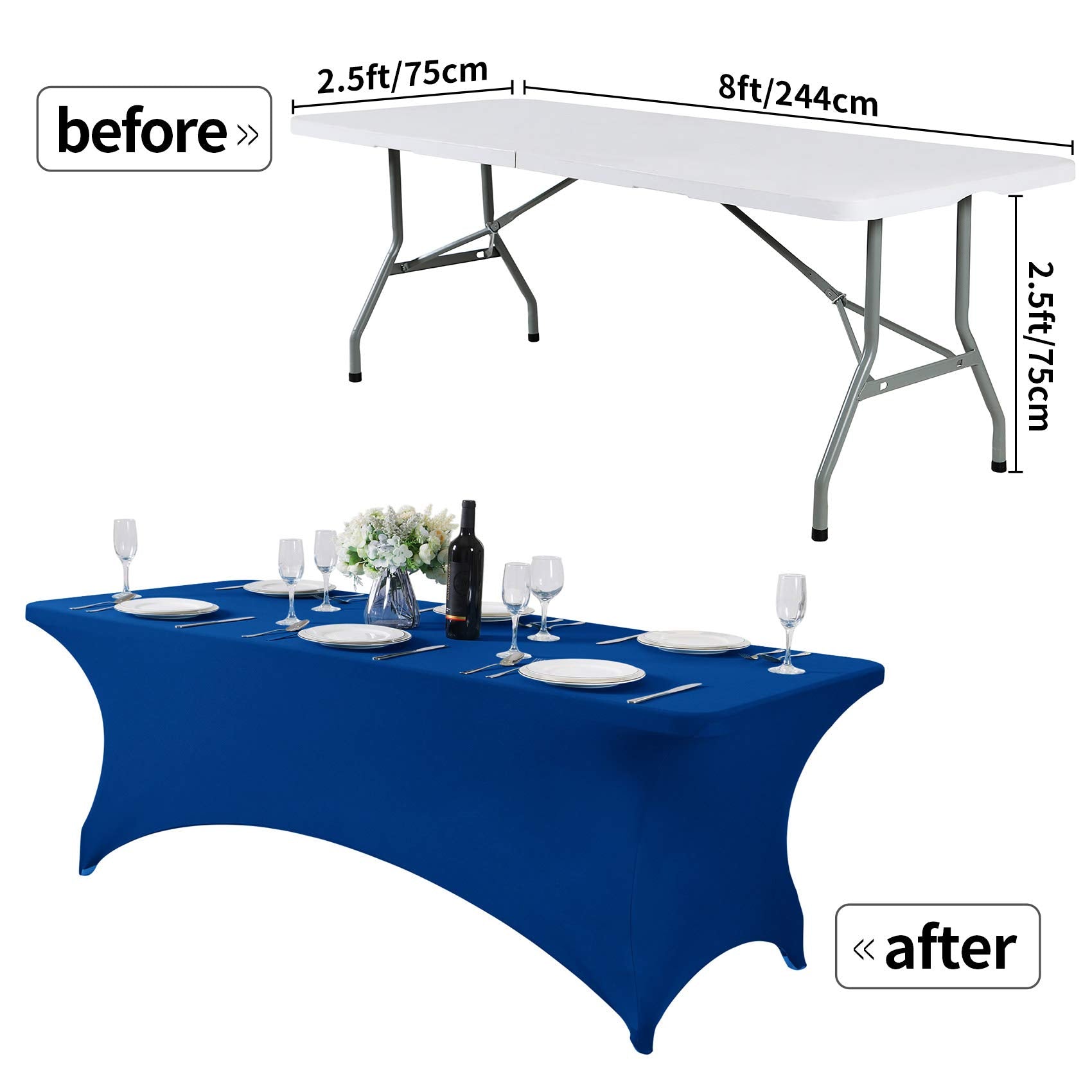 Hezuzo 2Pack Spandex Table Cover For 8Ft Table Universal Fitted Stretch Tablecloth For Party, Banquet, Wedding And Events-Classi