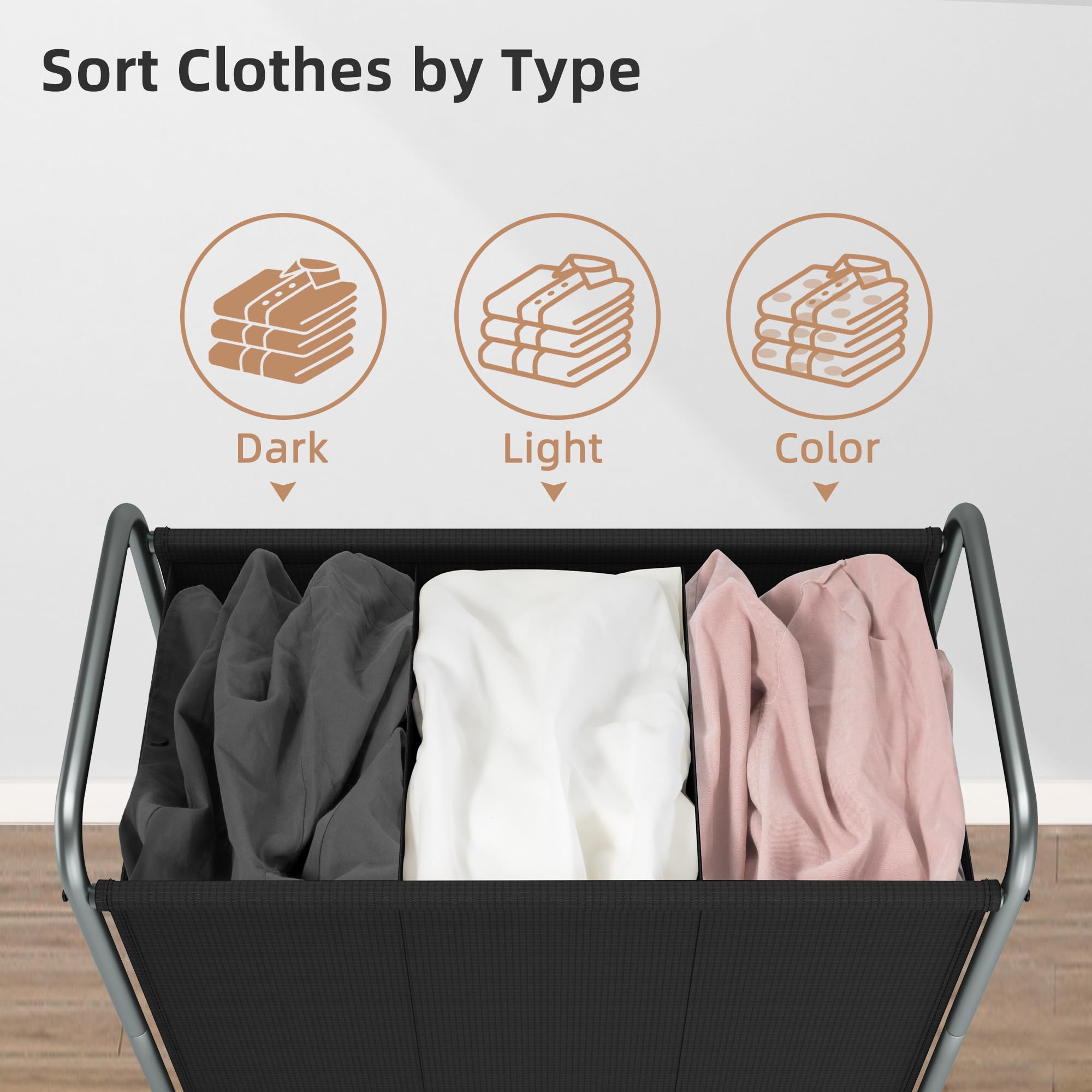Storage Maniac Laundry Hamper, 165L Laundry Basket With Lockable Wheels, Rolling Laundry Sorter Cart, Laundry Separator Hamper,