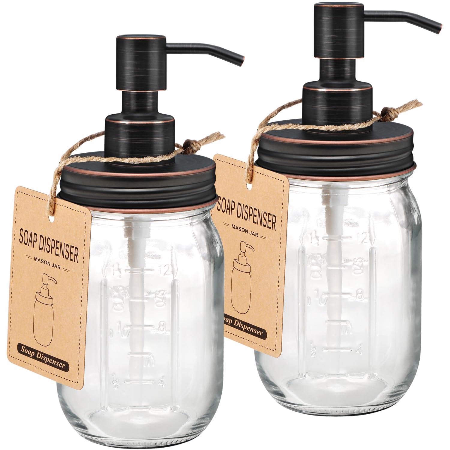 Amolliar Mason Jar Liquid Soap Dispenser, Rustproof Stainless Steel Replacement Pump Lid, Cute Farmhouse Decor For Kitchen, Bath