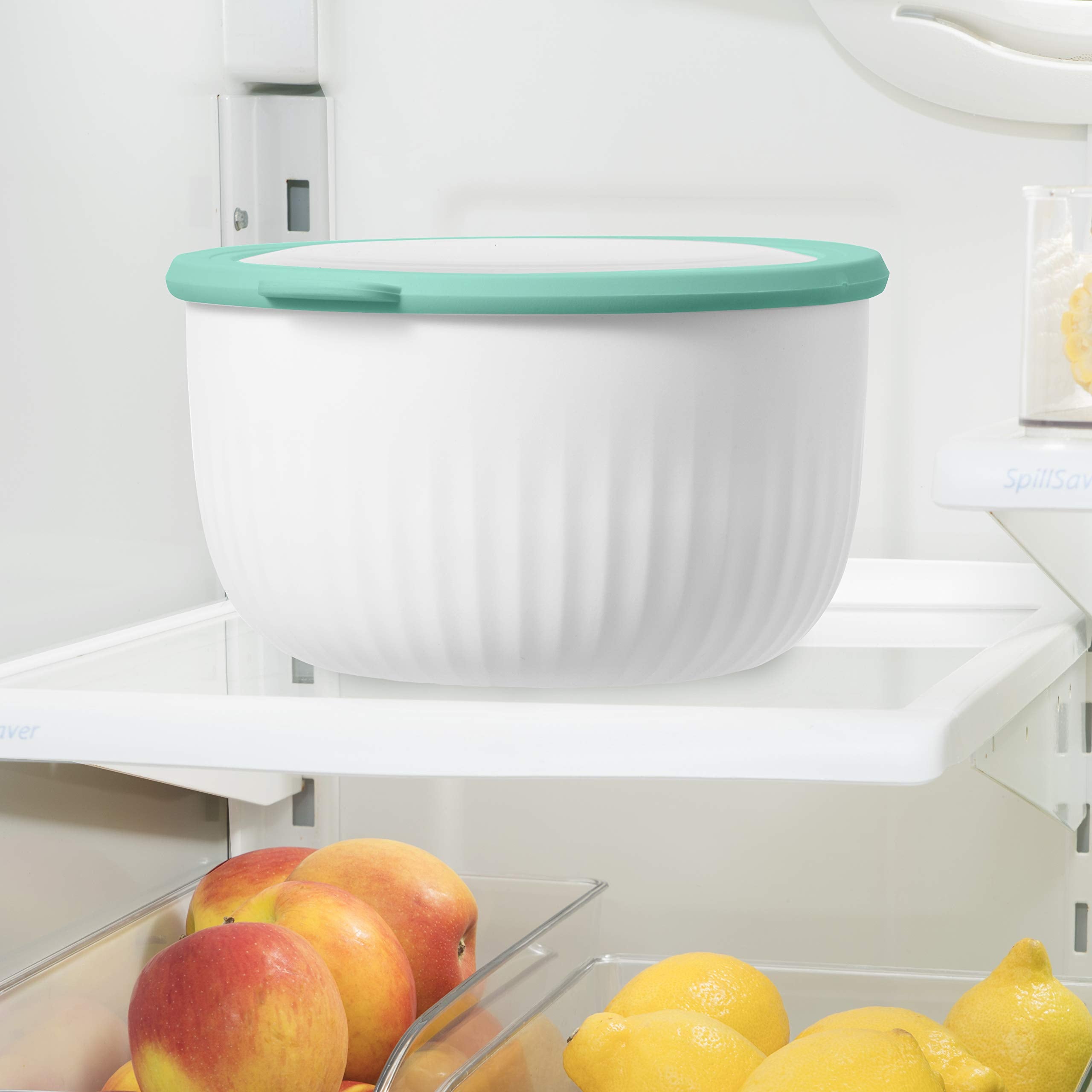 Oggi Prep, Store & Serve Plastic Bowl W/See-Thru Lid- Dishwasher, Microwave & Freezer Safe, (4 Qt) Lt Gray W/Dk Gray Lid
