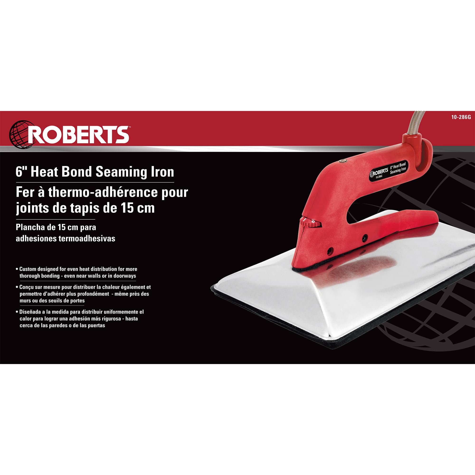 Roberts 10-286G 6 In. Heat Bond Carpet Seaming Iron, Red/Silver