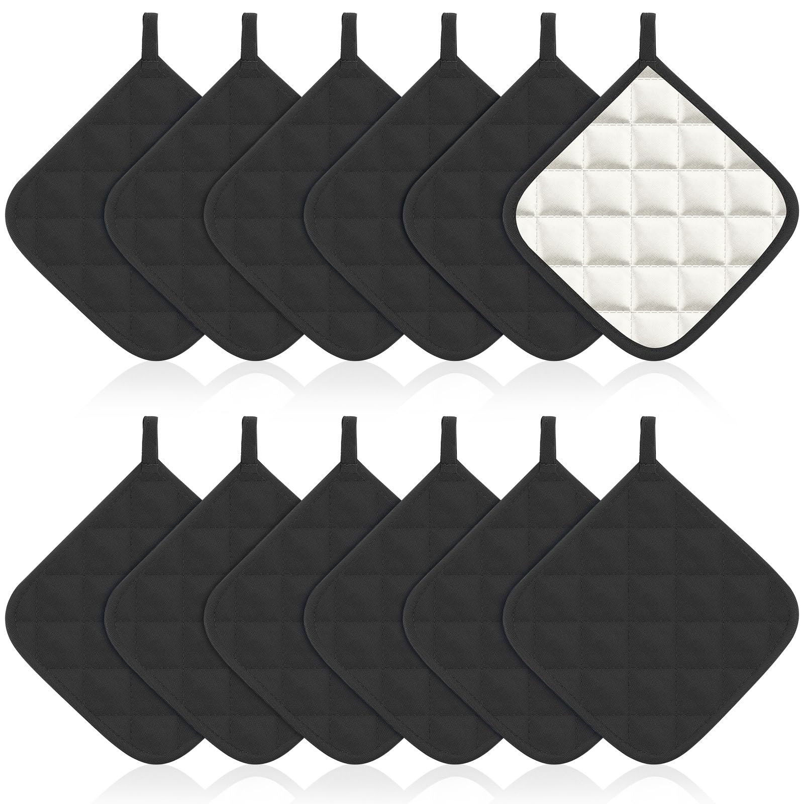 Bokon 12 Pcs Pot Holders Bulk for Kitchen, Black Cotton Hot Pads