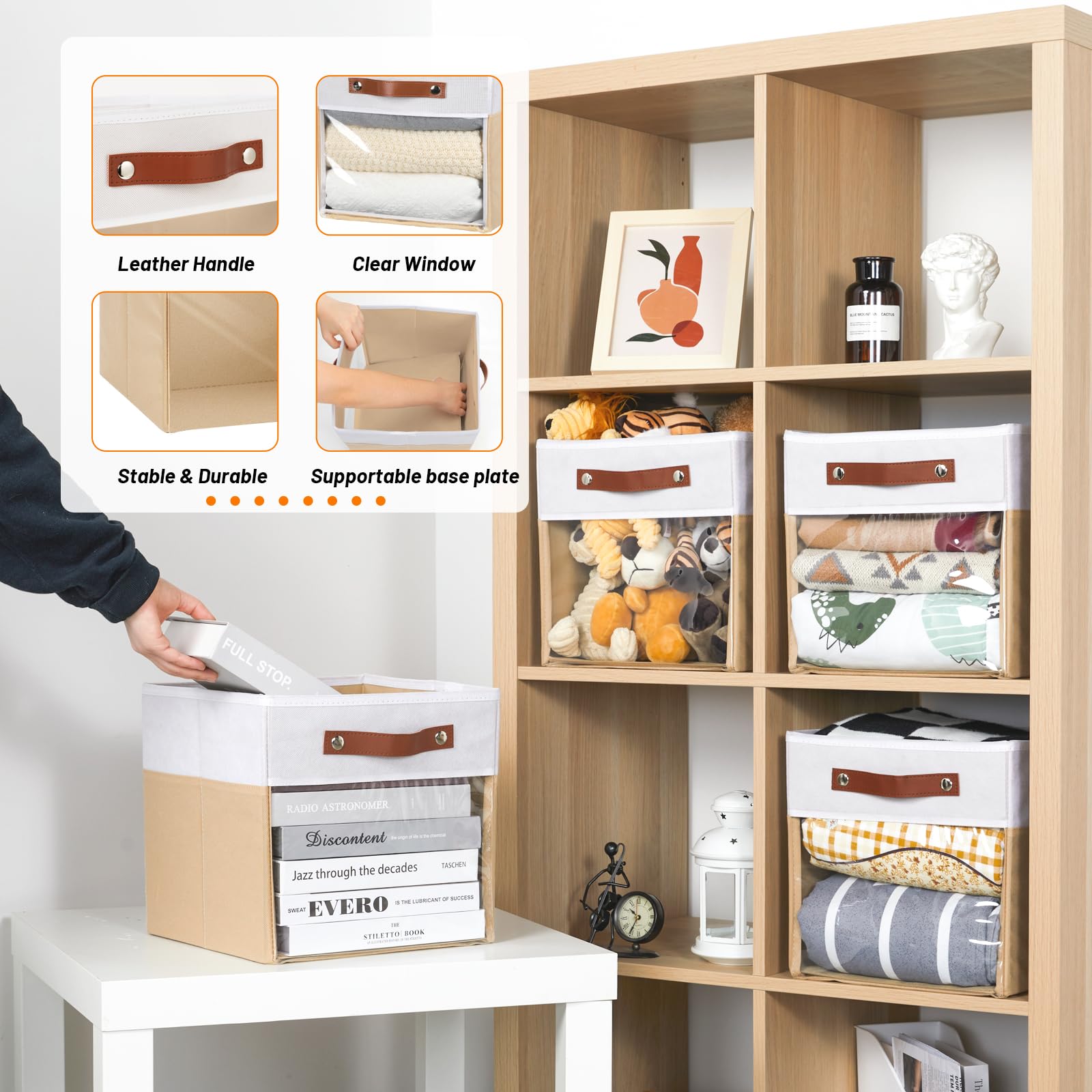 Hnzige 11 Inch Cube Storage Bin With Clear Window,Foldable Cloth Bins For Shelves, Fabric Storage Cube For Organizing Shelve Clo