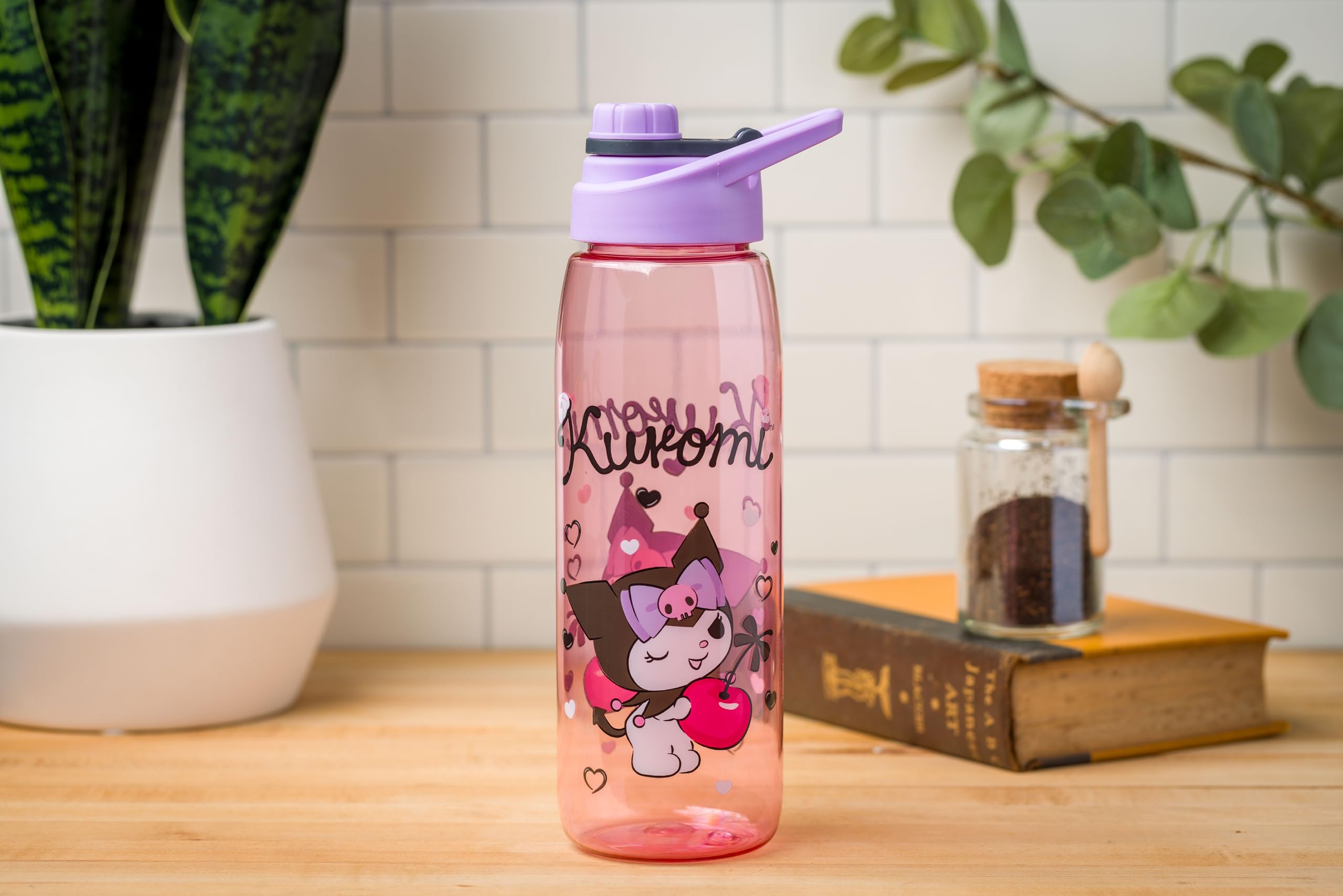 Silver Buffalo Sanrio Hello Kitty And Friends Kuromi Cherry Hearts Water Bottle With Screw-On Lid, 28 Ounces