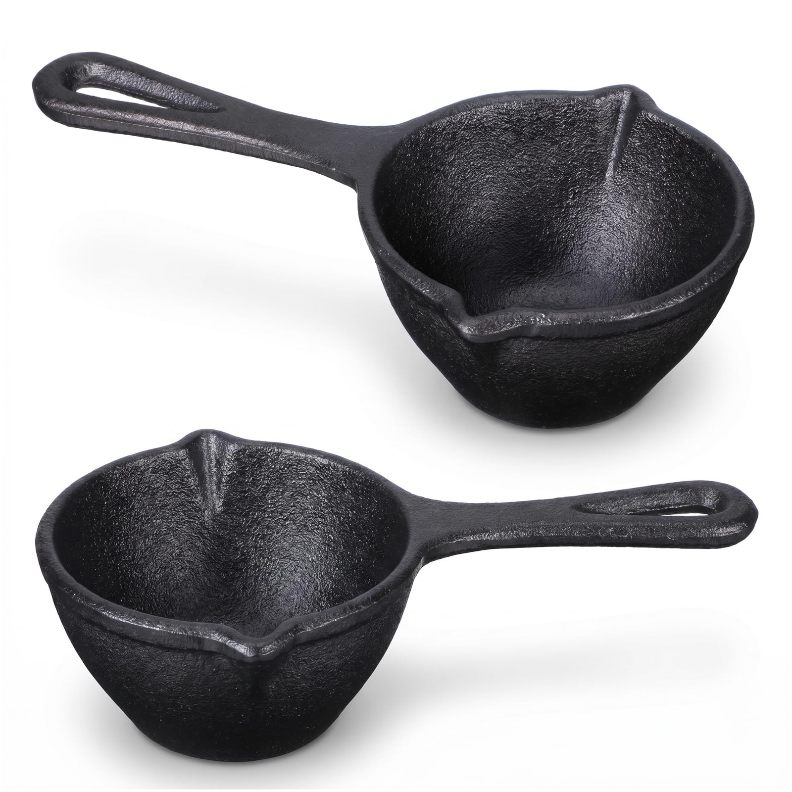 2 Pcs Cast Iron Sauce Pan  Small 0.4 Qt Heavy Duty Melting Pot for Butter, Sauces, Gravy  Dual AntiDrip Spouts, Ergonomic Han
