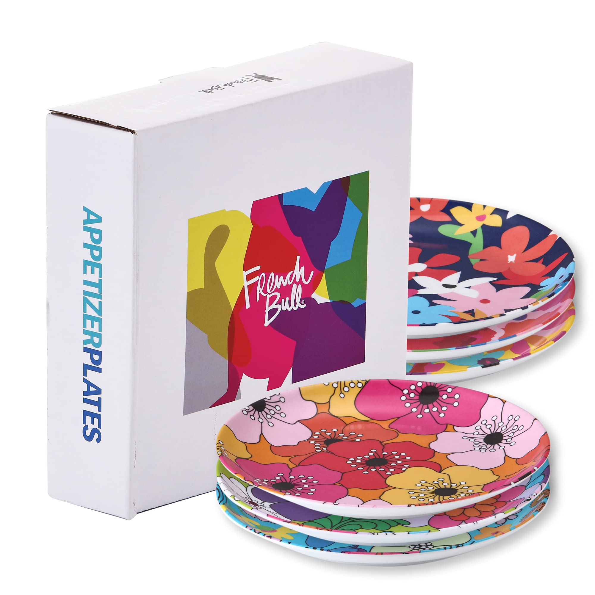 French Bull Melamine Assorted Plates-6 Piece Set -Melamine Dinnerware-Platter  Serving  Party  Platter  Dish (6'' Appetizer Plate  Garden Floral)
