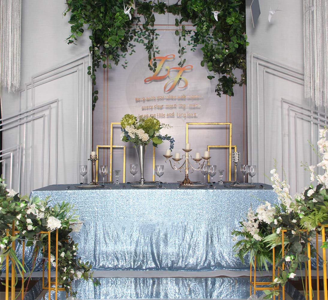 Squarepie Sequin Tablecloth Rectangular 90 X 132 Inch Baby Blue Reflect Lights Bling Sparkly Table Linen For Wedding Party