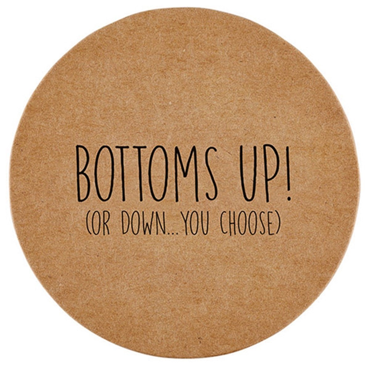 Sips Drinkware Kraft Board Bottoms Up Funny Coaster For Drinks, Pack Of 8, 3 3/4 Inch