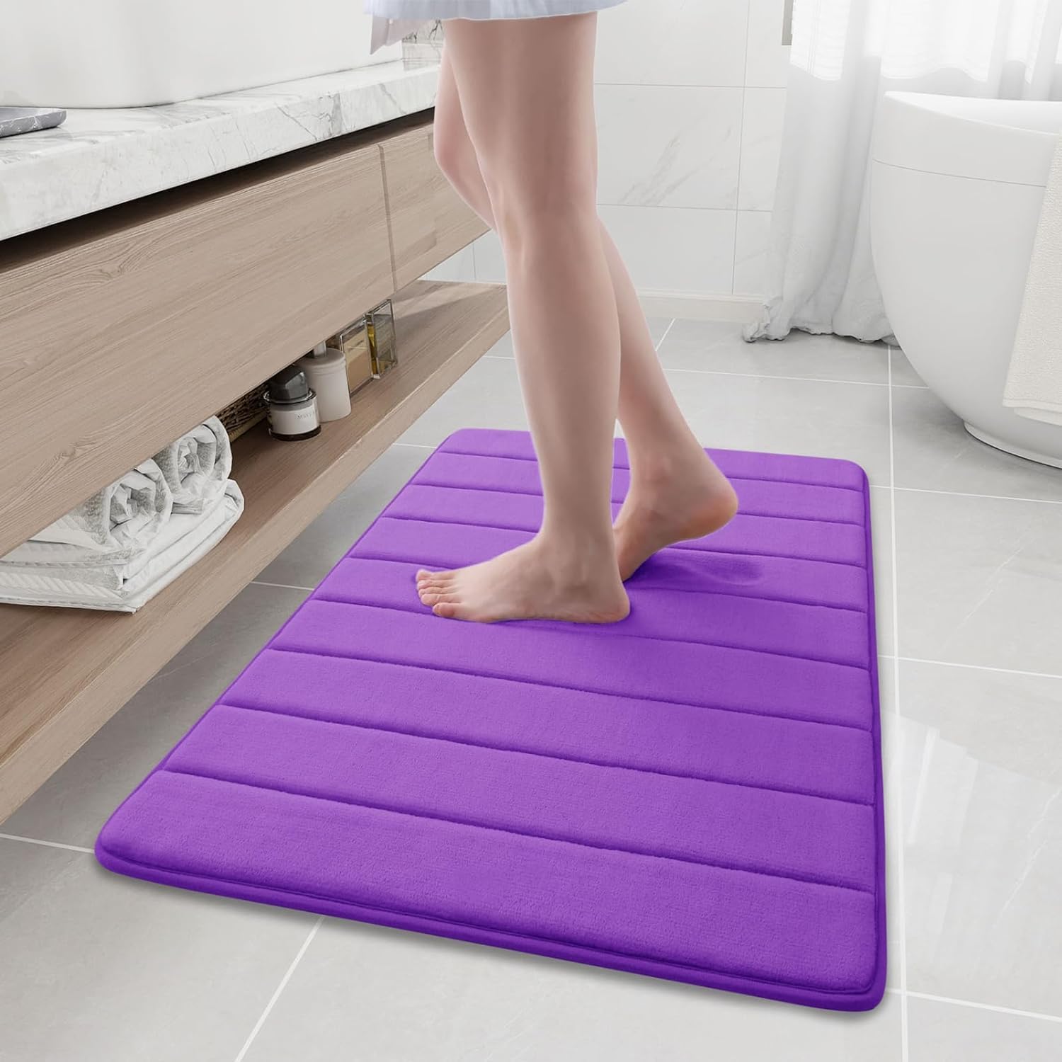 XENON VENTURE Purple Memory Foam Bath Mat  60 * 40 cm, 1 Pc, NonSlip, Water Absorbent, Washable, Tufted, Solid, Rubber Back, I