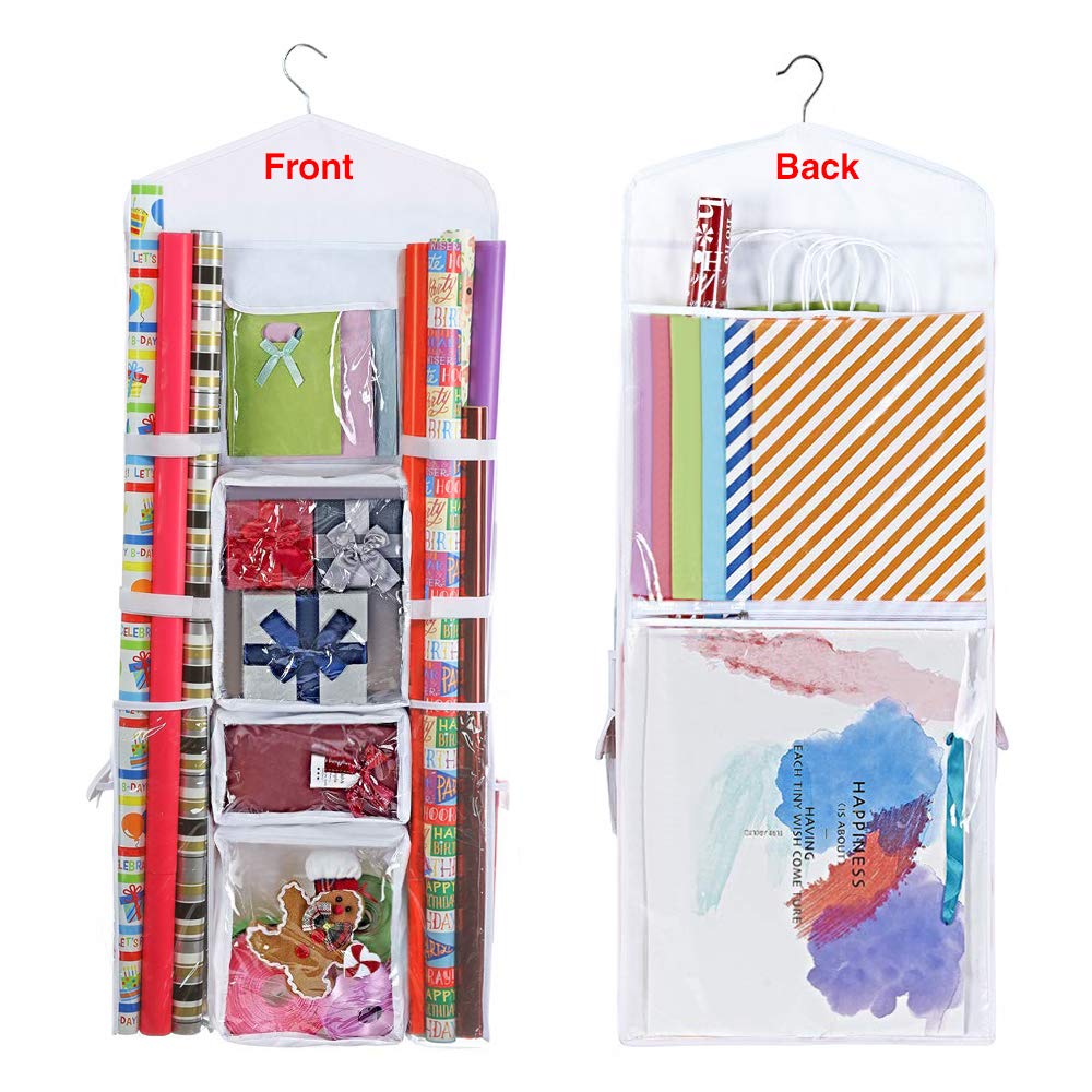 Propik Hanging Double Sided Wrapping Paper Storage Organizer With Multiple Front And Back Pockets Organize Your Gift Wrap & Gift