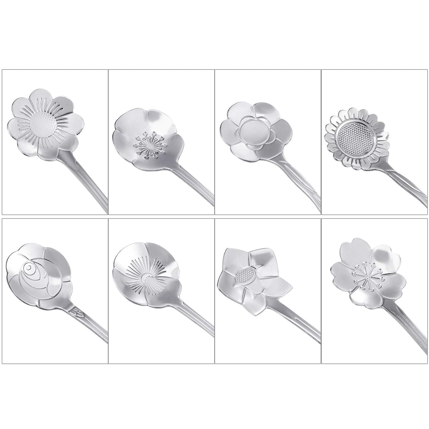 Maitys 16 Pieces Stainless Steel Flower Coffee Spoon Dessert Spoon Sugar Spoon Ice Cream Spoon Stirring Spoon Tea Spoon Milkshak