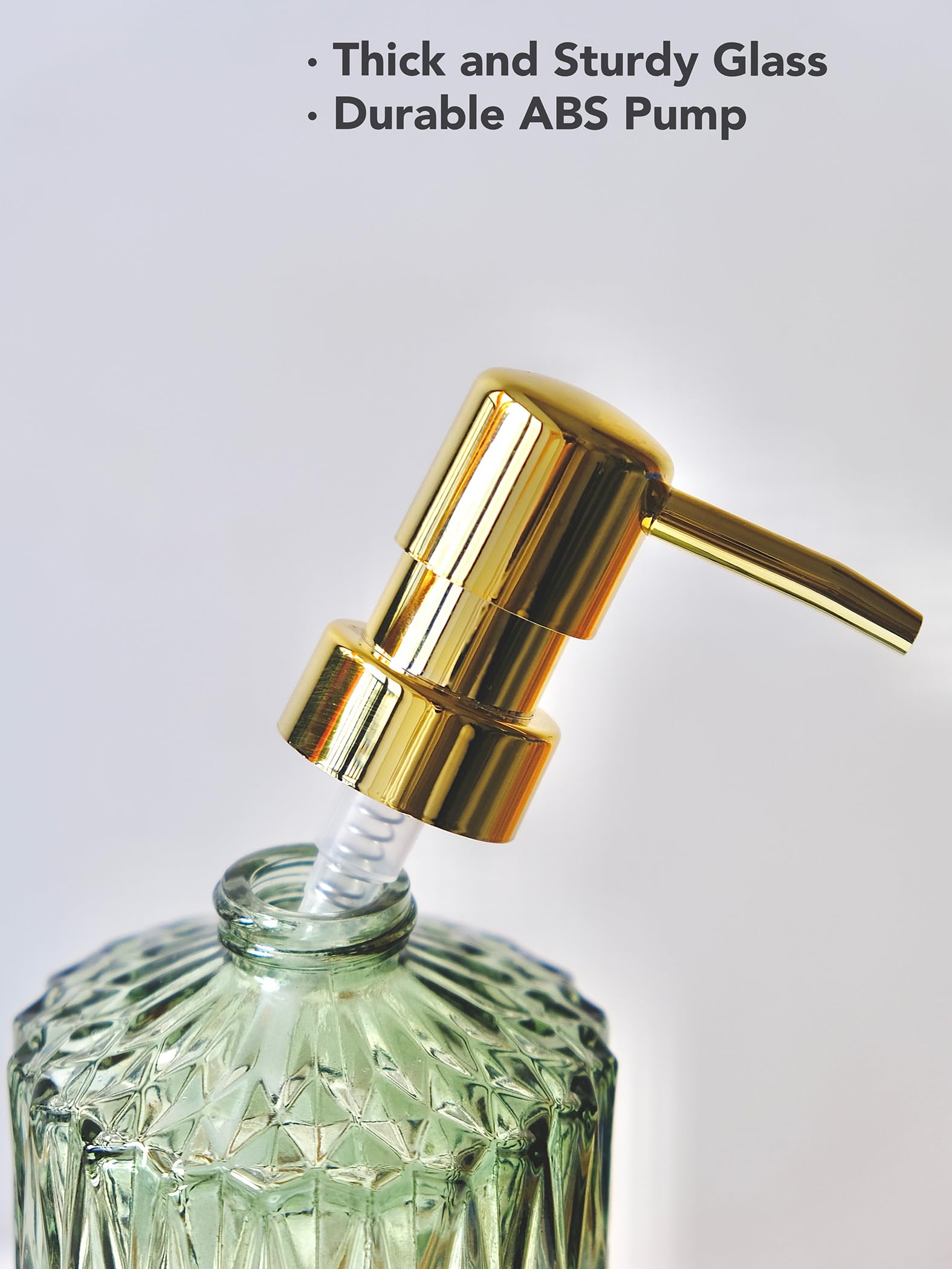 Lamarriti Clear Soap Dispenser With Rust Proof Pump, Green Glass Hand Dispenser, 13.5 Oz Dish Soap Dispenser For Bathroom And Ki