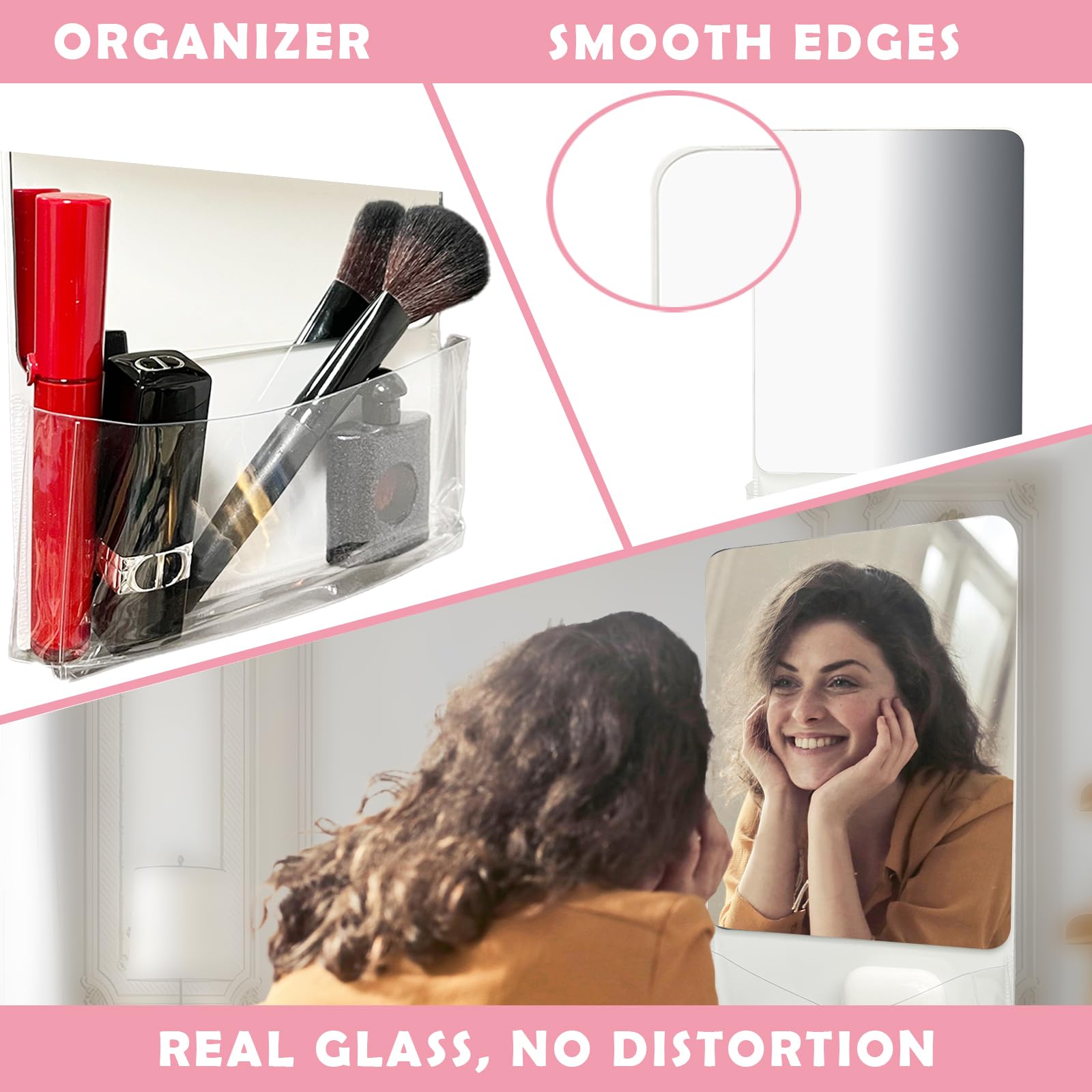 Neehows Magnetic Locker Mirror With Fully Magnetic Back, 9.45 X 5.51 Small Real Glass Super Clear Reflection Mirror With Storage