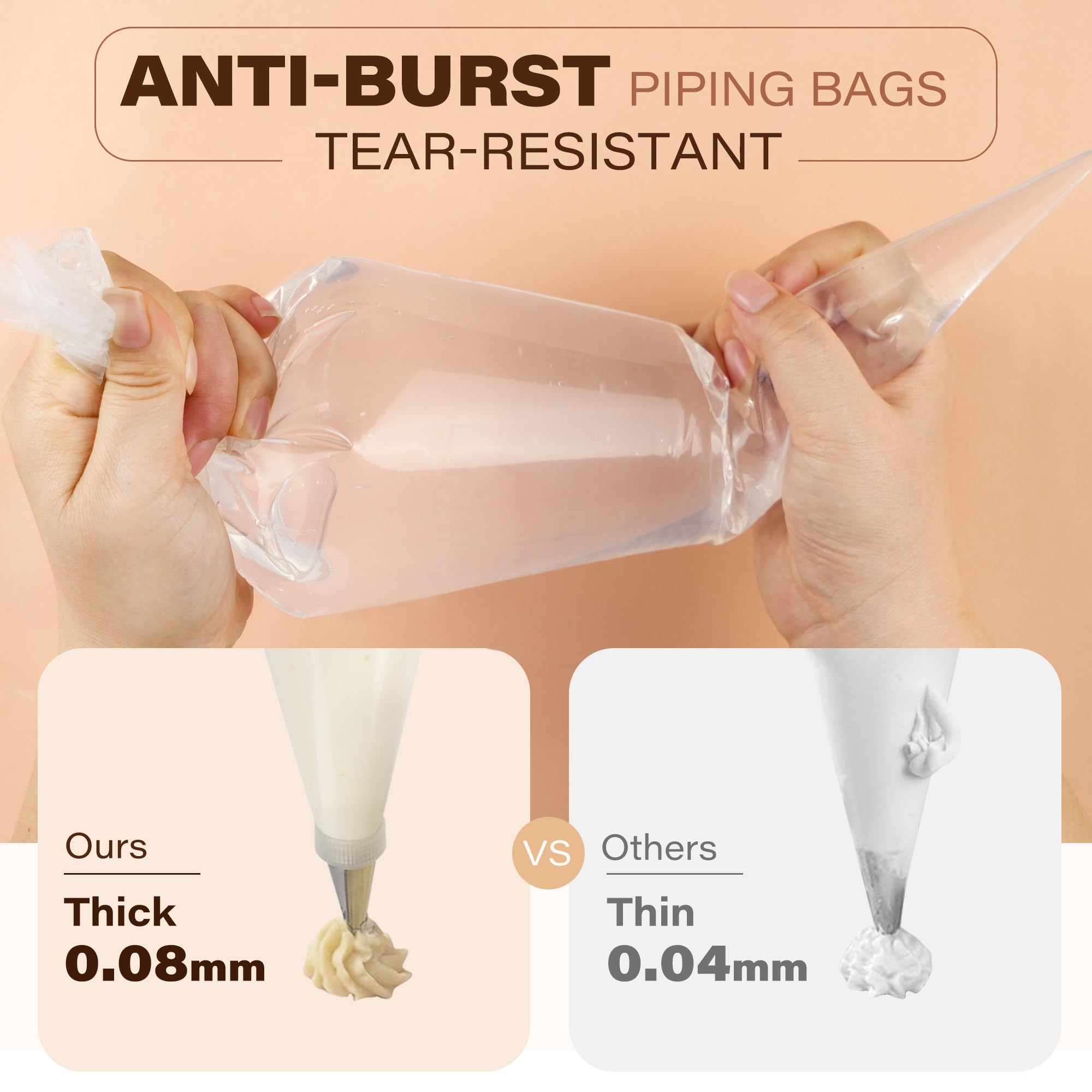 LotFancy Pastry Piping Bags  Pack of 100  18 Inch Disposable Icing Bags with 5 Clips  Thickened Cake Decorating Bags for Cupcakes  Anti-Burst for All Size Tips Couplers